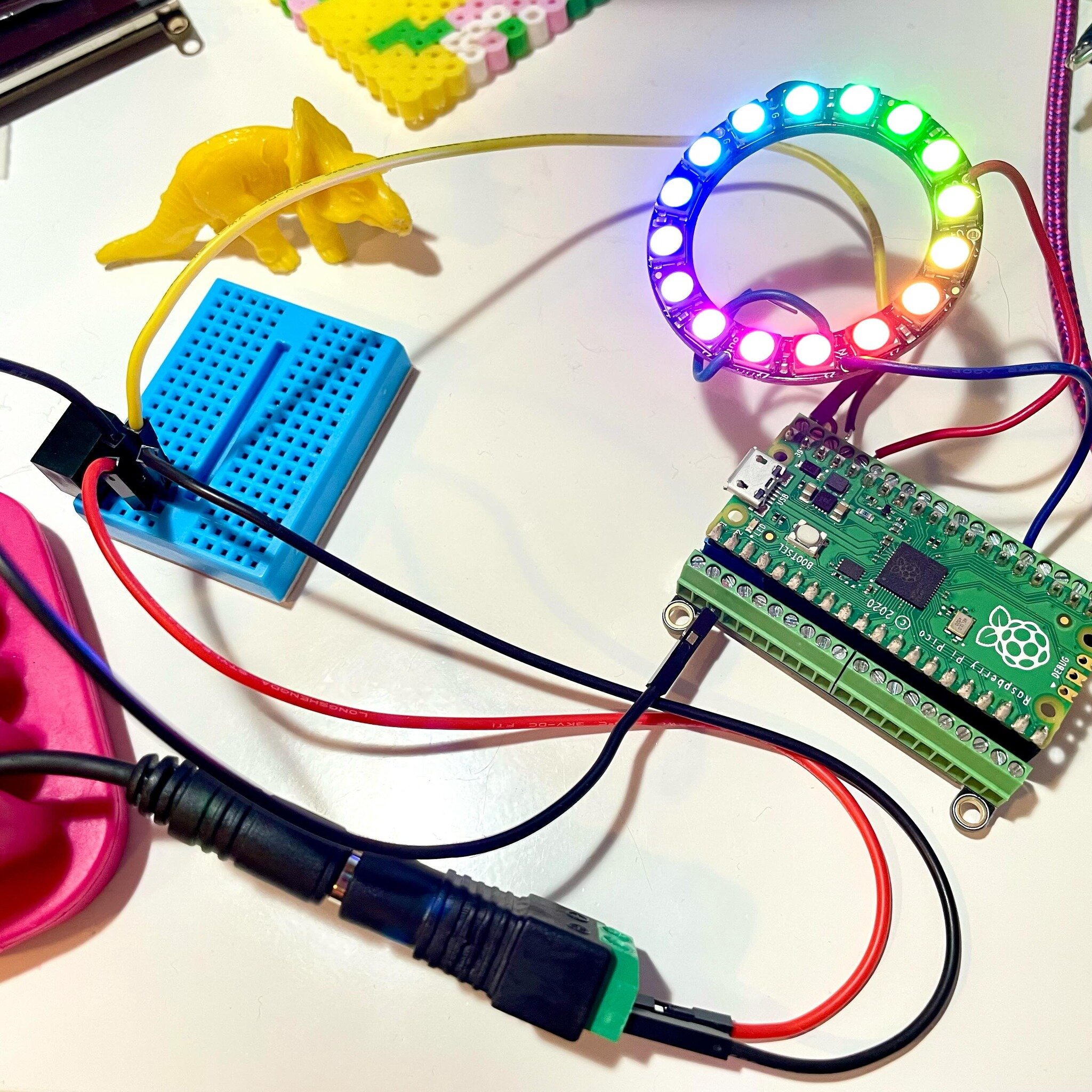 Tested using a step down converter to get 5V out of a guitar pedal power supply (9V) for some terrible ideas I have

#diy #tech #electronics #hardware #pico #raspberrypi #raspberrypipico #rp2040 #neopixel #guitareffecgs #guitarfx #make #makersgonnama