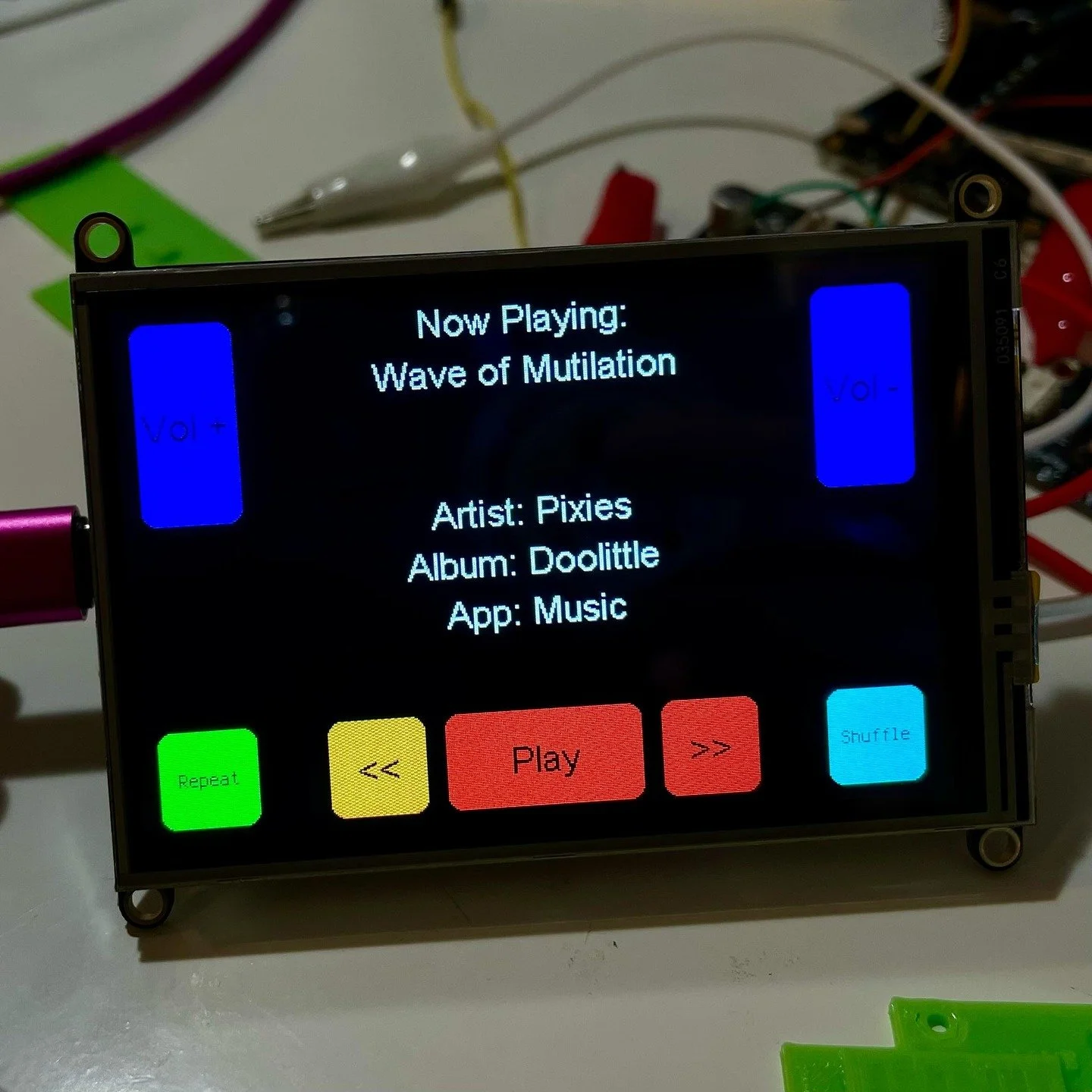 Worked on a fun project today. It&rsquo;s an @adafruit Feather ESP32-S3 with a touchscreen TFT running CircuitPython it uses BLE to access the Apple media service to control and display media info and controls. Learn guide soon

#diy #tech #electroni