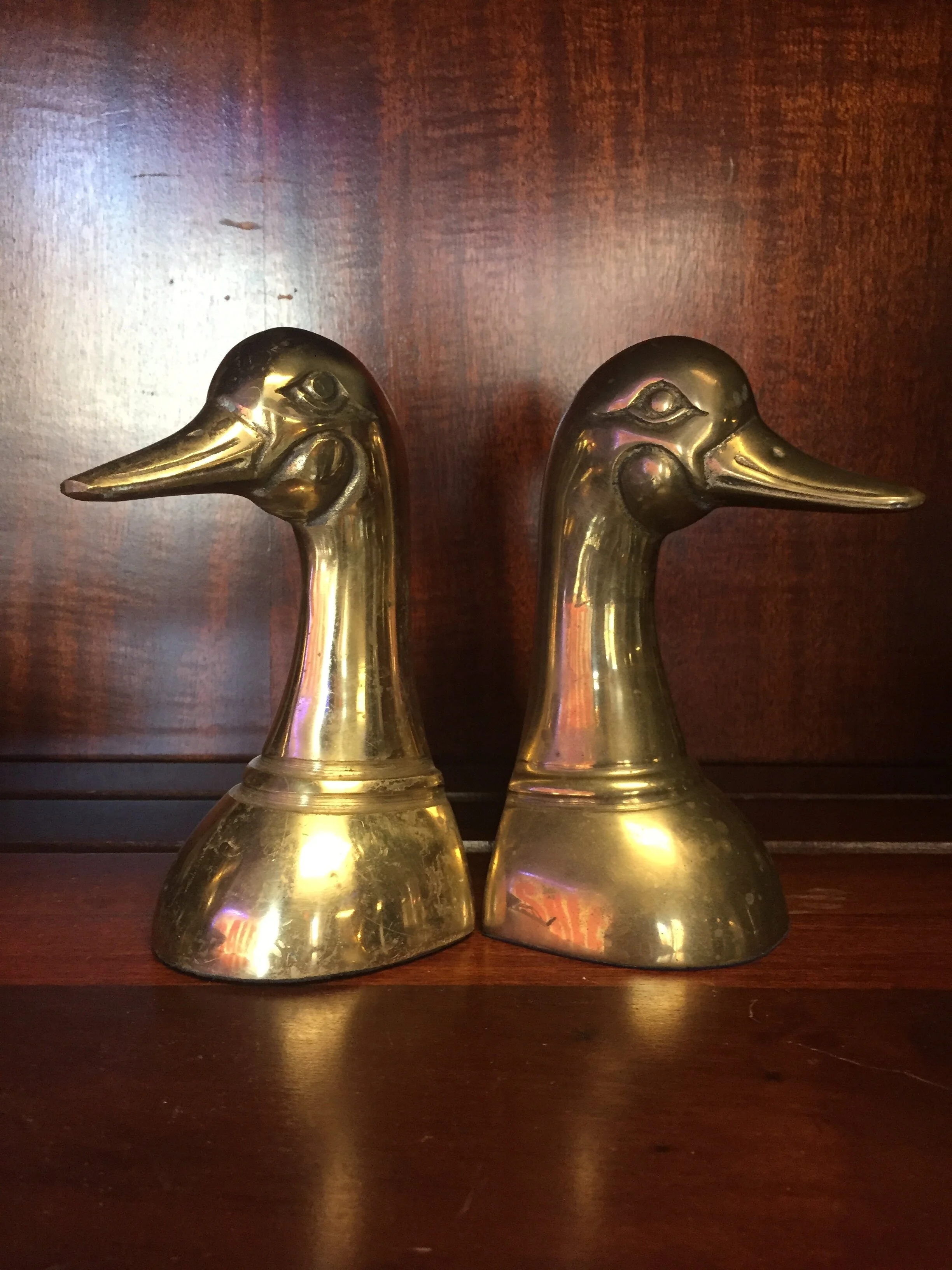 Mid-Century 1960's Pair of Solid Brass Duck Bookends