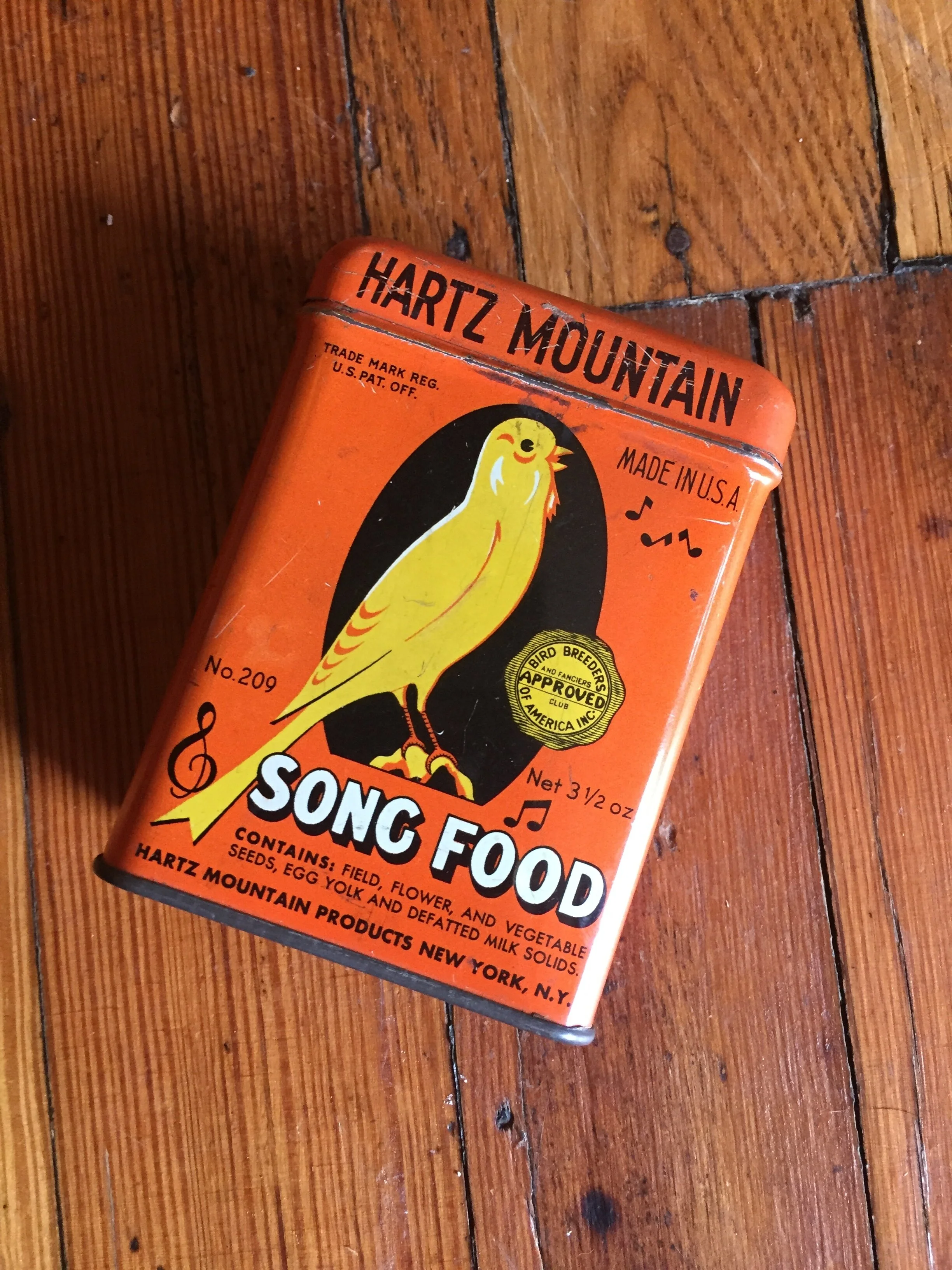 Vintage Hartz Mountain Song Bird Food Advertising Tin