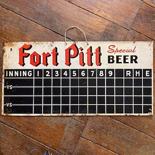 It&rsquo;s a sign of the times.  Check out this really rare and really cool Fort Pitt double-sided scoreboard.  Measuring 11.5&rdquo; high X 23.5&rdquo; wide and dated from 1949 - it features both football quarters and baseball innings.  A must have 
