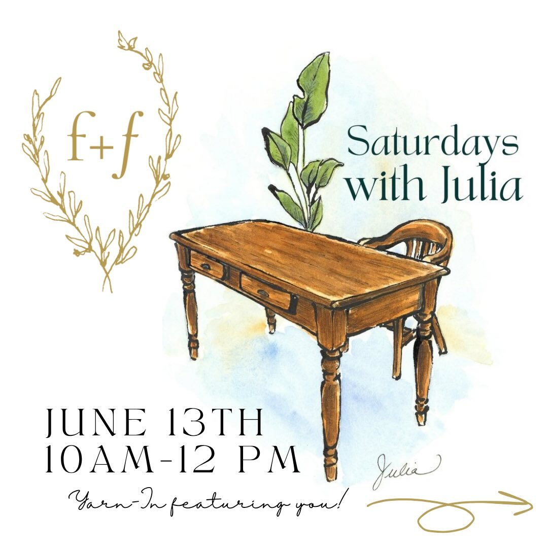 Join us for our second Saturdays with Julia event as we gather around our beloved writing desk, who we affectionately call Julia, for a special Yarn-In at the Flower Shop in celebration of Worldwide Knit in Public Day.🧶

All experience levels and fi