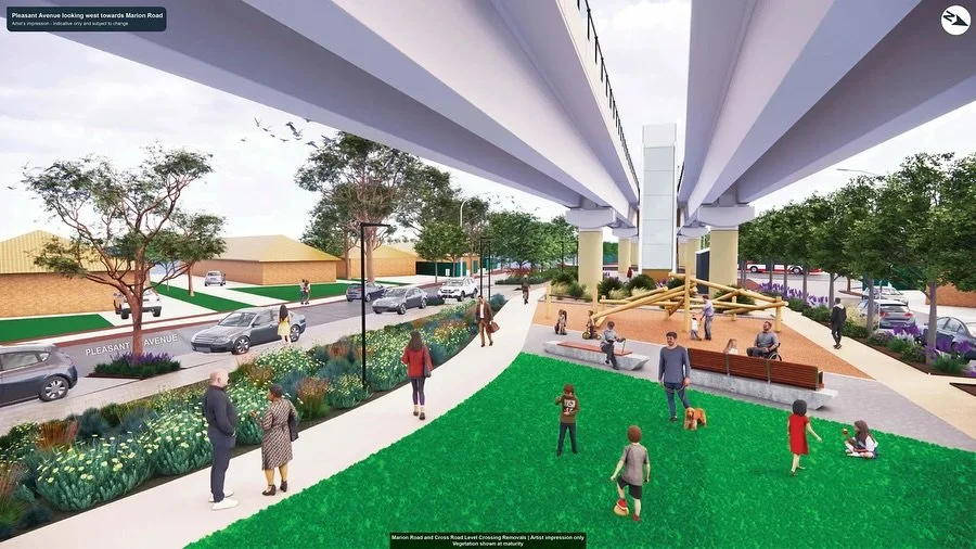 Wondering what will go under the new Marion/Cross tram overpass? 👀 

The state government design includes:
🏀 Basketball court
🛝 Playground
💪 Fitness equipment 
🪨 Climbing space
🌳 Trees and landscaping
🚽 Loos!
 
And who designed it? You!

This 
