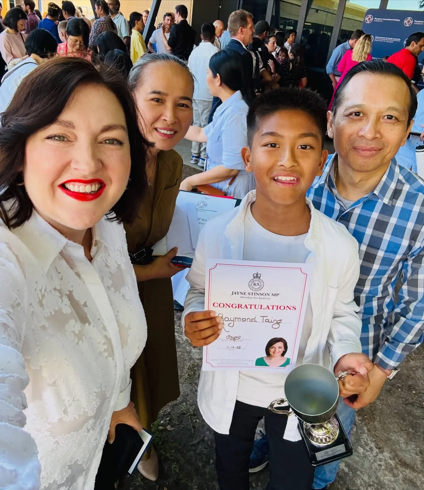 @plymptoninternationalcollege Year 6 graduate Raymond Taing just took out my annual Badcoe Leadership Prize 🏆 

His parents were so thrilled - and so was Raymond. Congratulations 🙌🏾 

It&rsquo;s truly an honour to be invited to all the school grad
