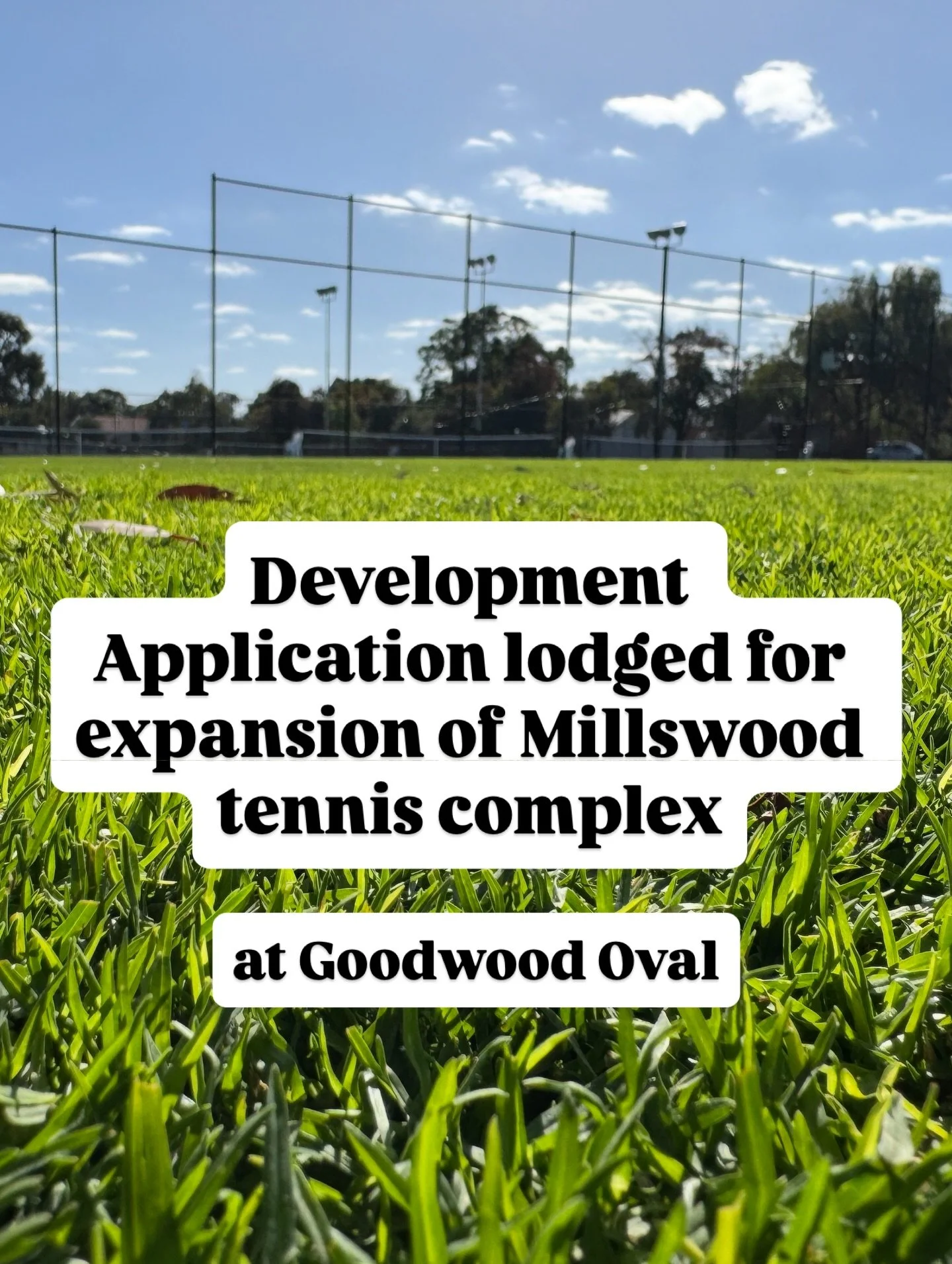 MILLSWOOD TENNIS COURT EXPANSION 🎾 

Letters have now been received by some Millswood locals ✉️ about the proposed extension of the TennisSA tennis courts.

This is the council-run Development Application process. It is the final step for the projec