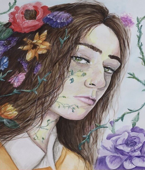   Honorable Mention , Alecia Butzelaar,  Nature is a Part of Me (Flowers in Her Hair) , Holy Cross School.  