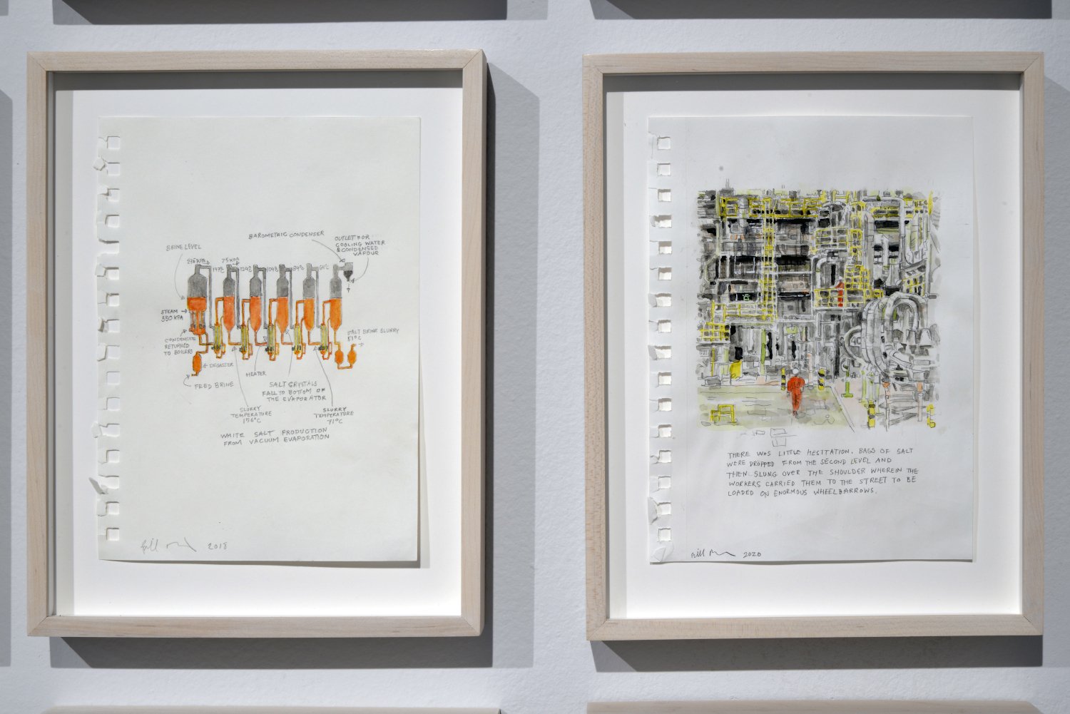  left:  White Salt Production , watercolour and pencil on paper, 2018. 