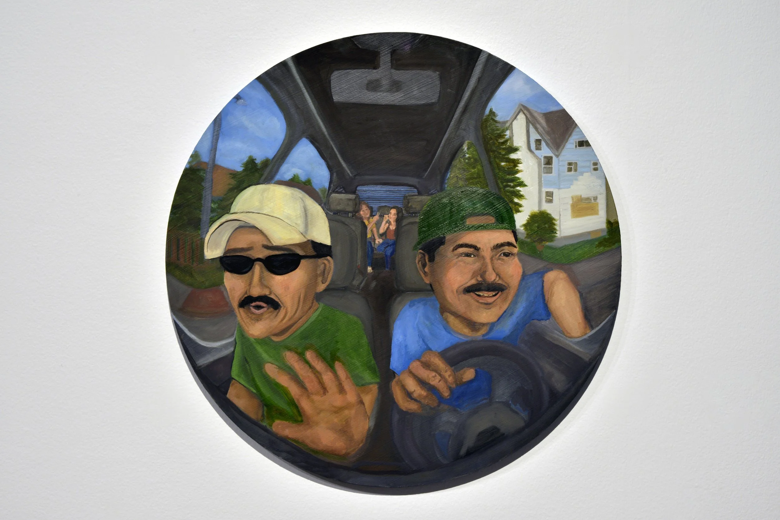 Sundays , 2024, oil painting on birch circular panel.