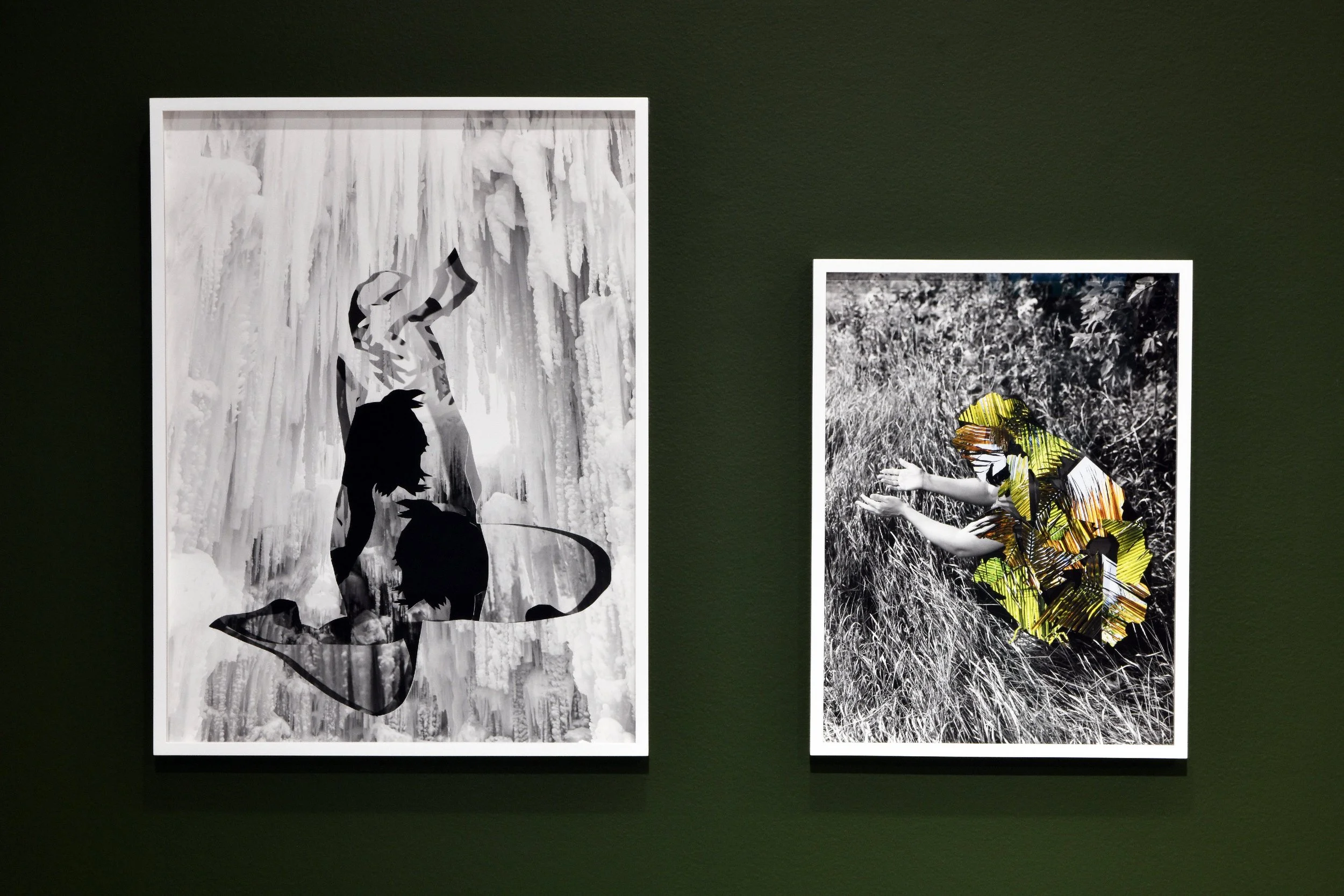 Dominique Rey,  Tactiques de dissimulation , 2022, archival pigment print (left).  Dominique Rey,  Climat propice , 2022, archival pigment print mounted to Dibond (right). 