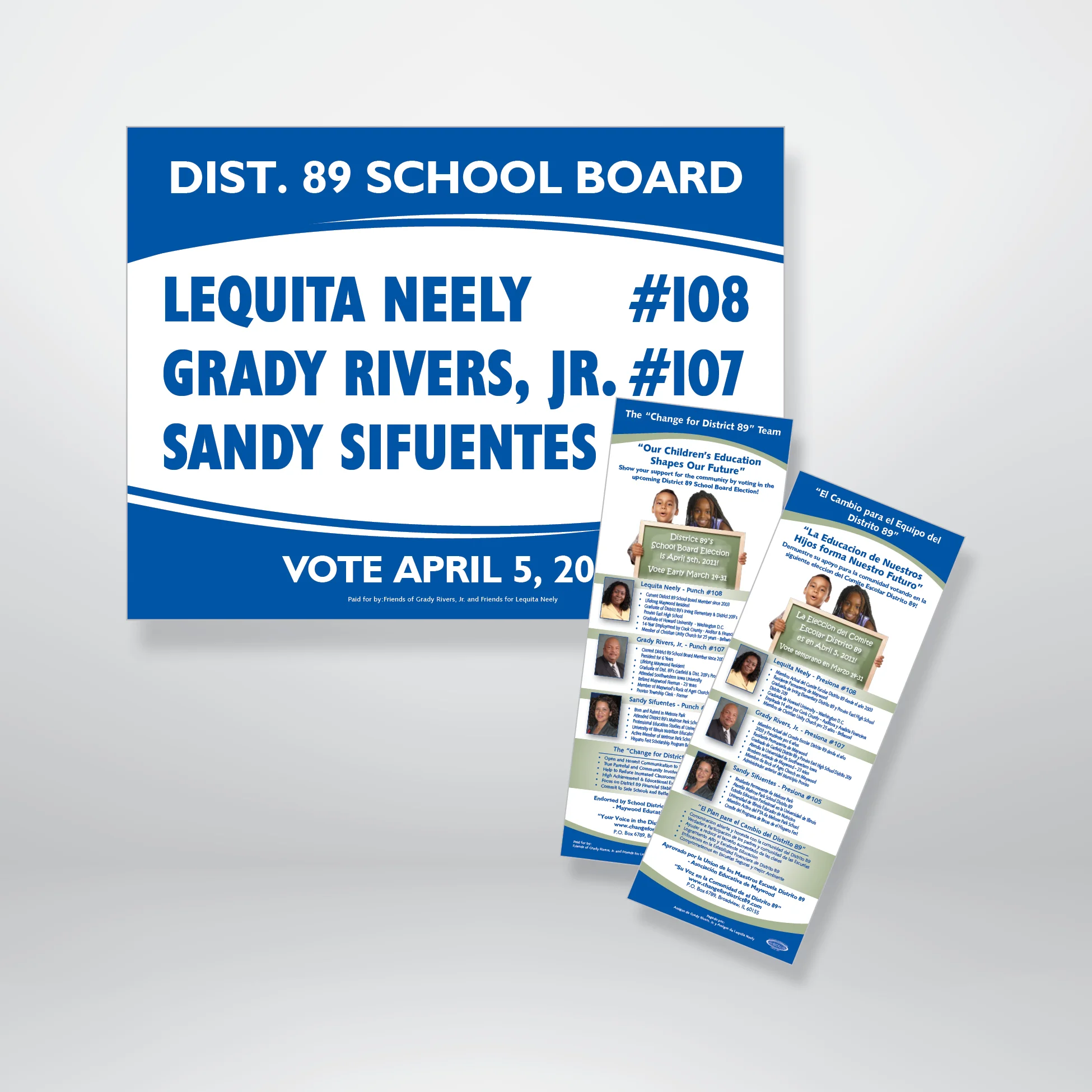 District 89 School Board Election Sign and Pamphlets