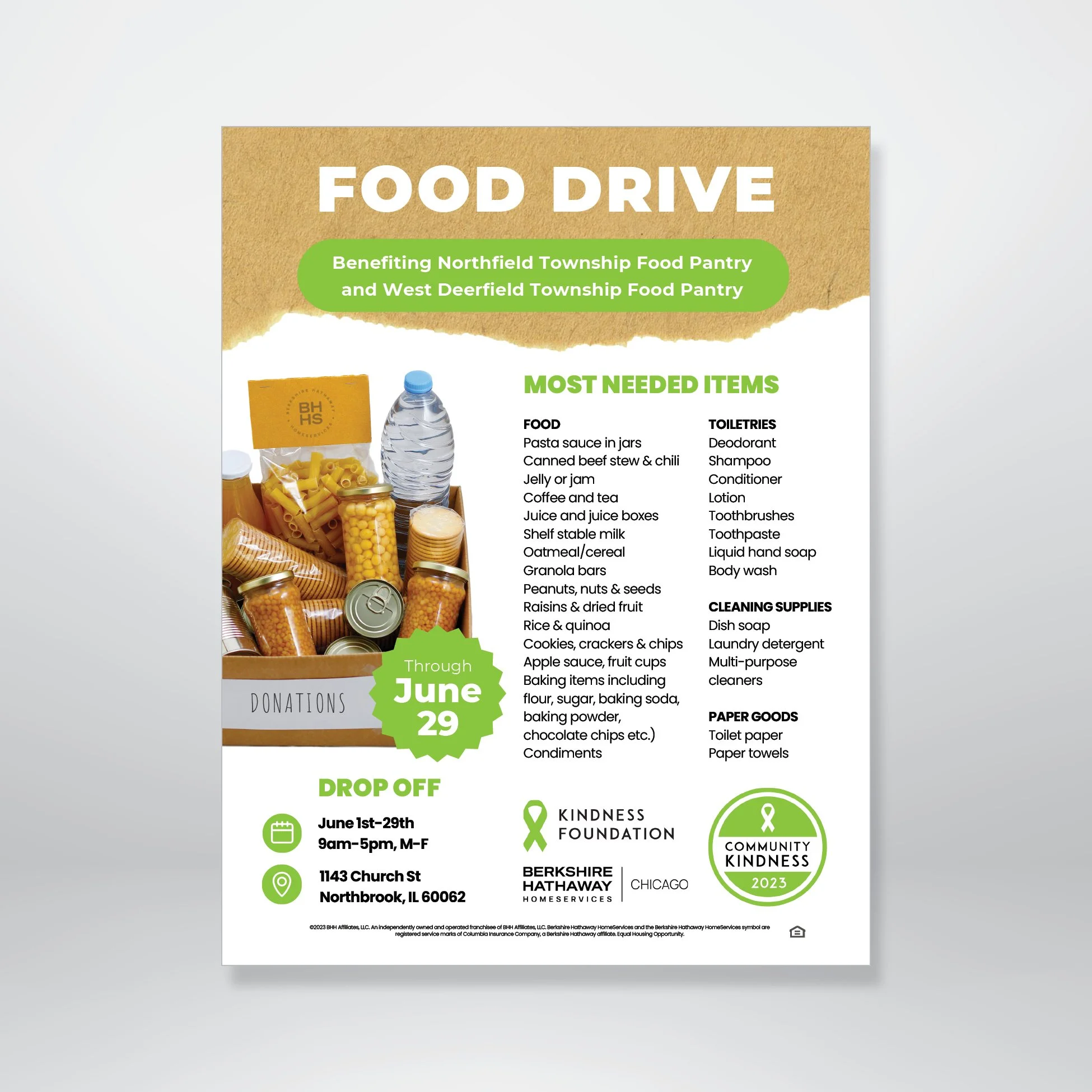 Food Drive Flyer for Berkshire Hathaway HomeServices Chicago