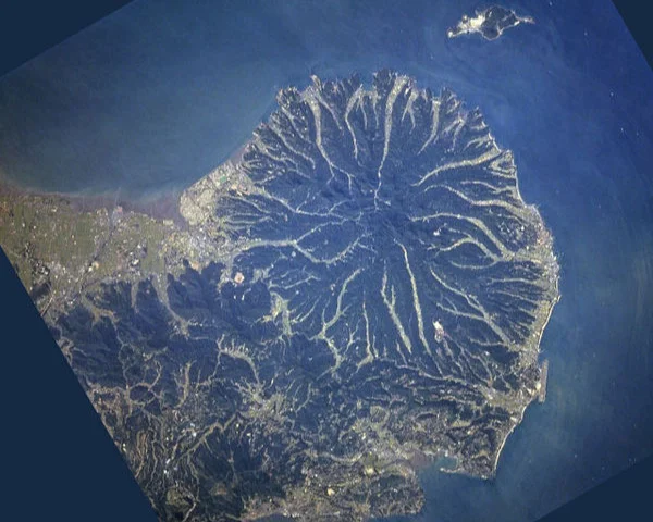 This is a satellite view of the Kunisaki Peninsula. Note Himeshima Island off the NE coast.