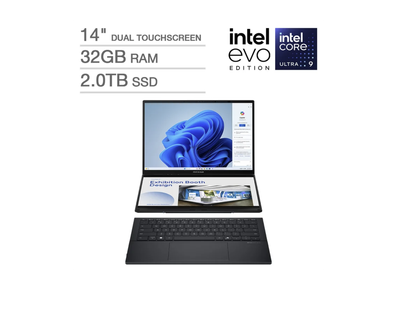 ASUS Zenbook DUO 14" OLED Touchscreen Laptop - Intel EVO Edition Powered by Intel Core Ultra 9 Series 2 Processor - Dual 14” OLED Touch Displays - 2TB SSD - Windows 11