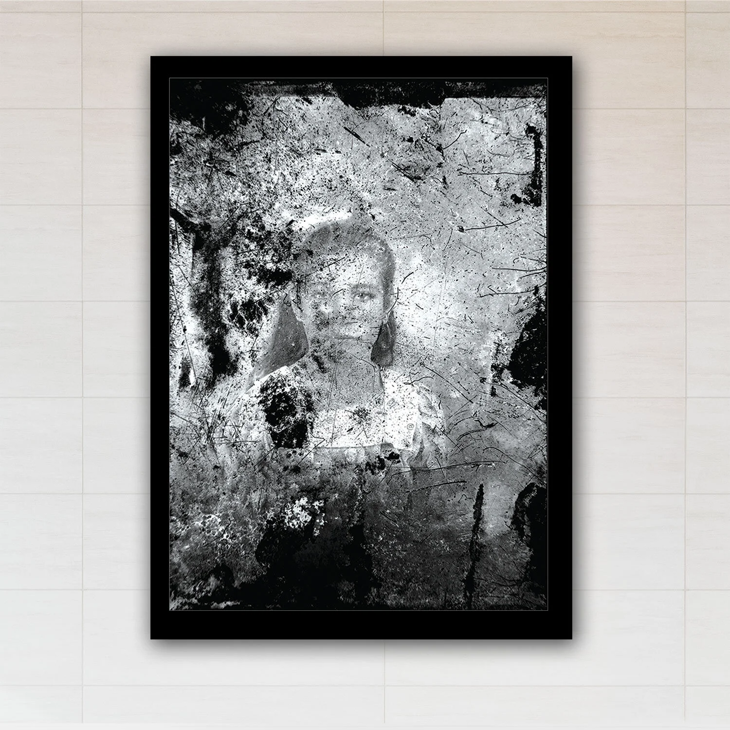 Young Paphian Girl Posing at Spyros Haritou studio in the early 20th century. A deteriorated glass plate negative that has transformed into a one of a kind contemporary art