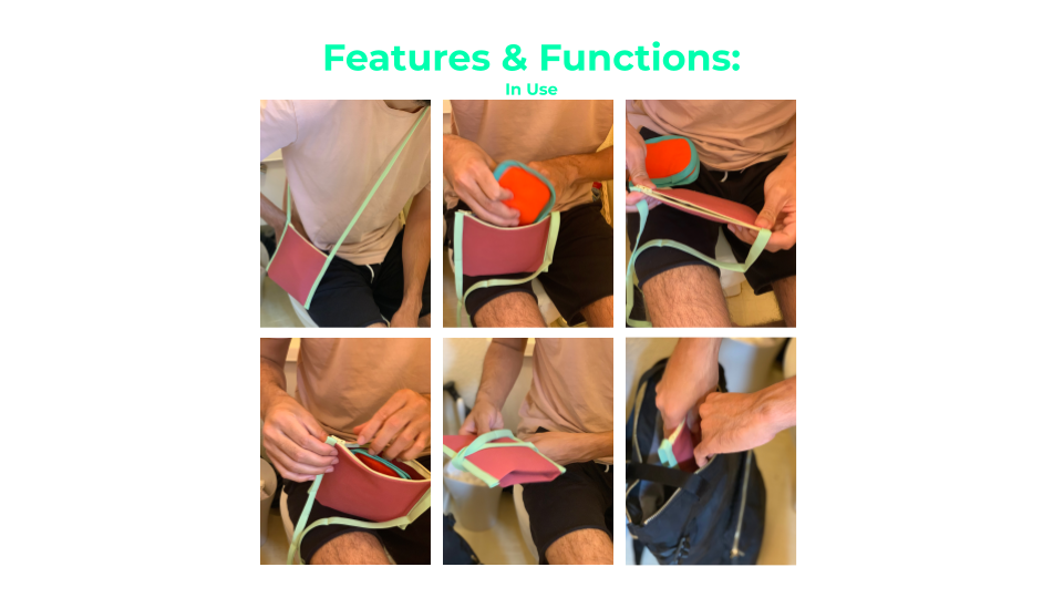 Here are some in use shots of a person using it, and then putting the pouch in their backpack