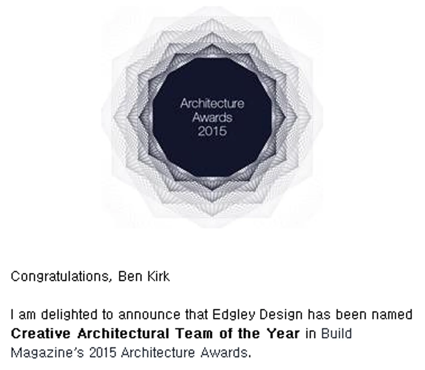 Edgley Design Wins a Build Magazine's 2015 Architecture Award