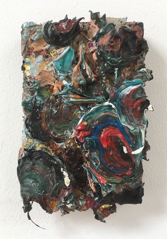Voodoo Child. Oil and marble dust on canvas, 9.5 x 5.5 cm.