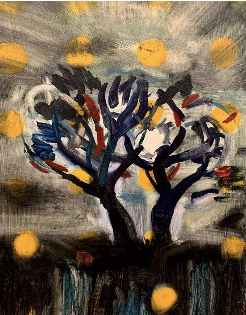 The Moon and Two Trees, oil on paper, 30 x 42 cm (2019)