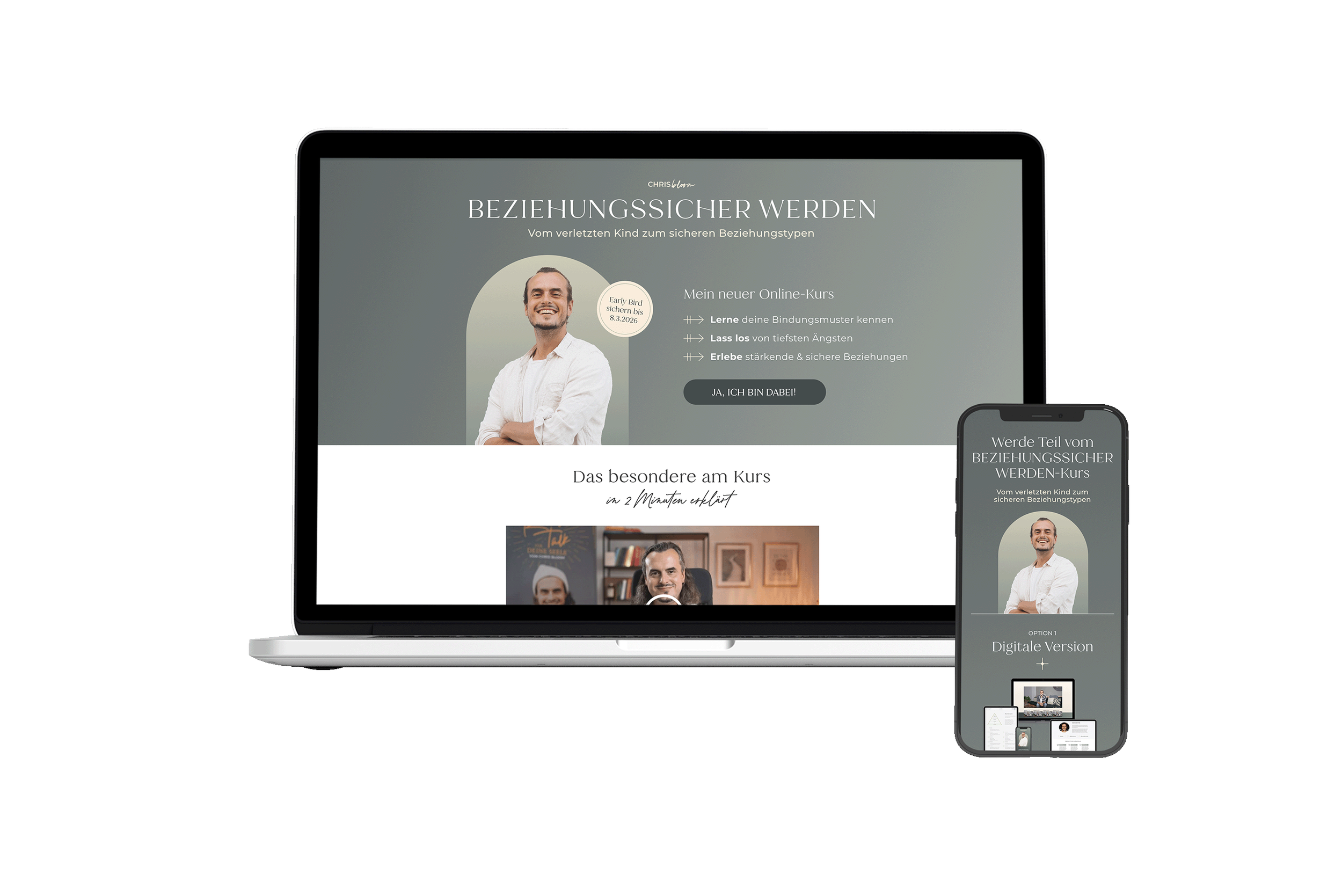 Sales Page Design für den Beziehungssicher-Onlinekurs von Chris Bloom