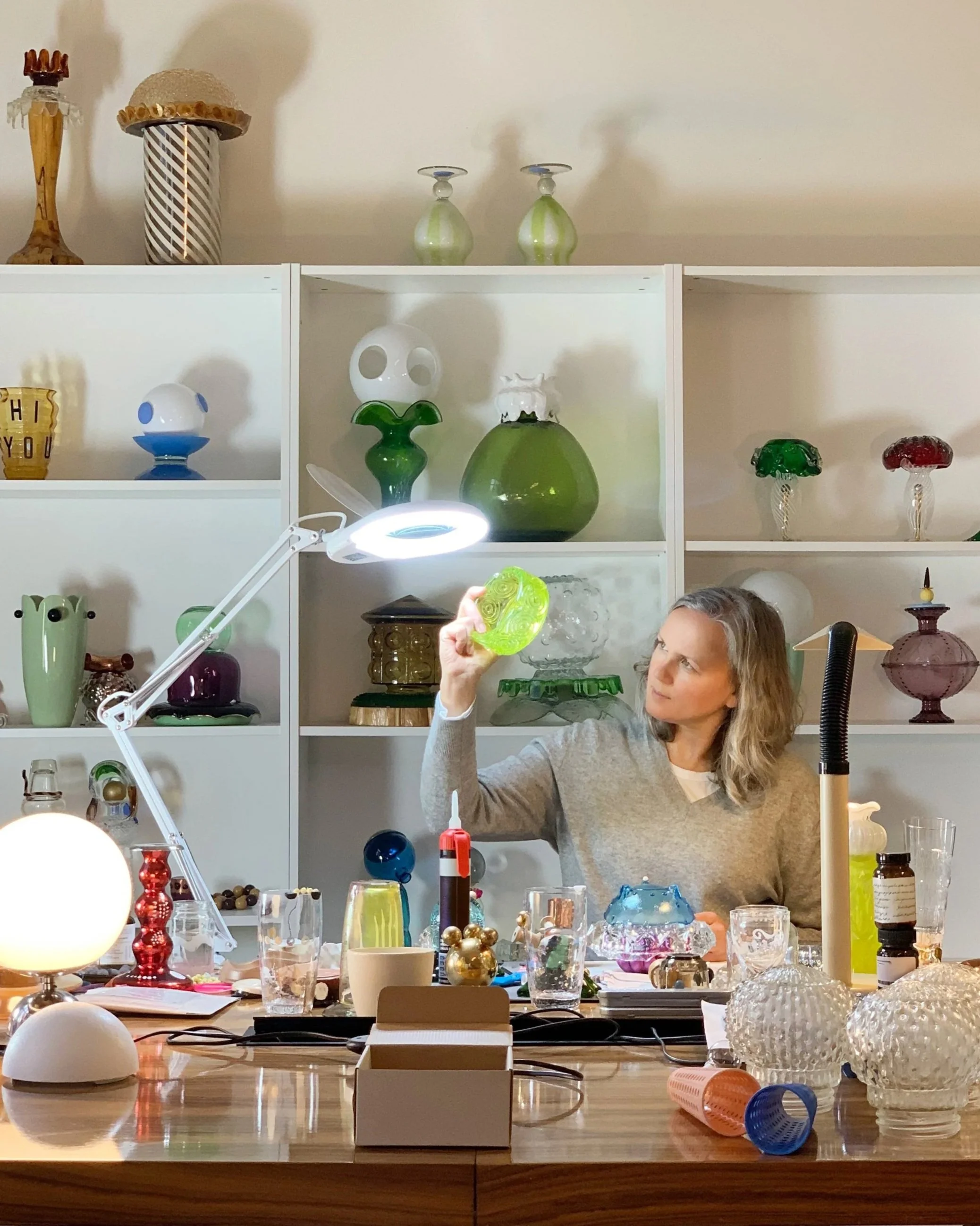 Siru Tuomisto working with found glass and ceramic objects for her Second Chance Art practice.