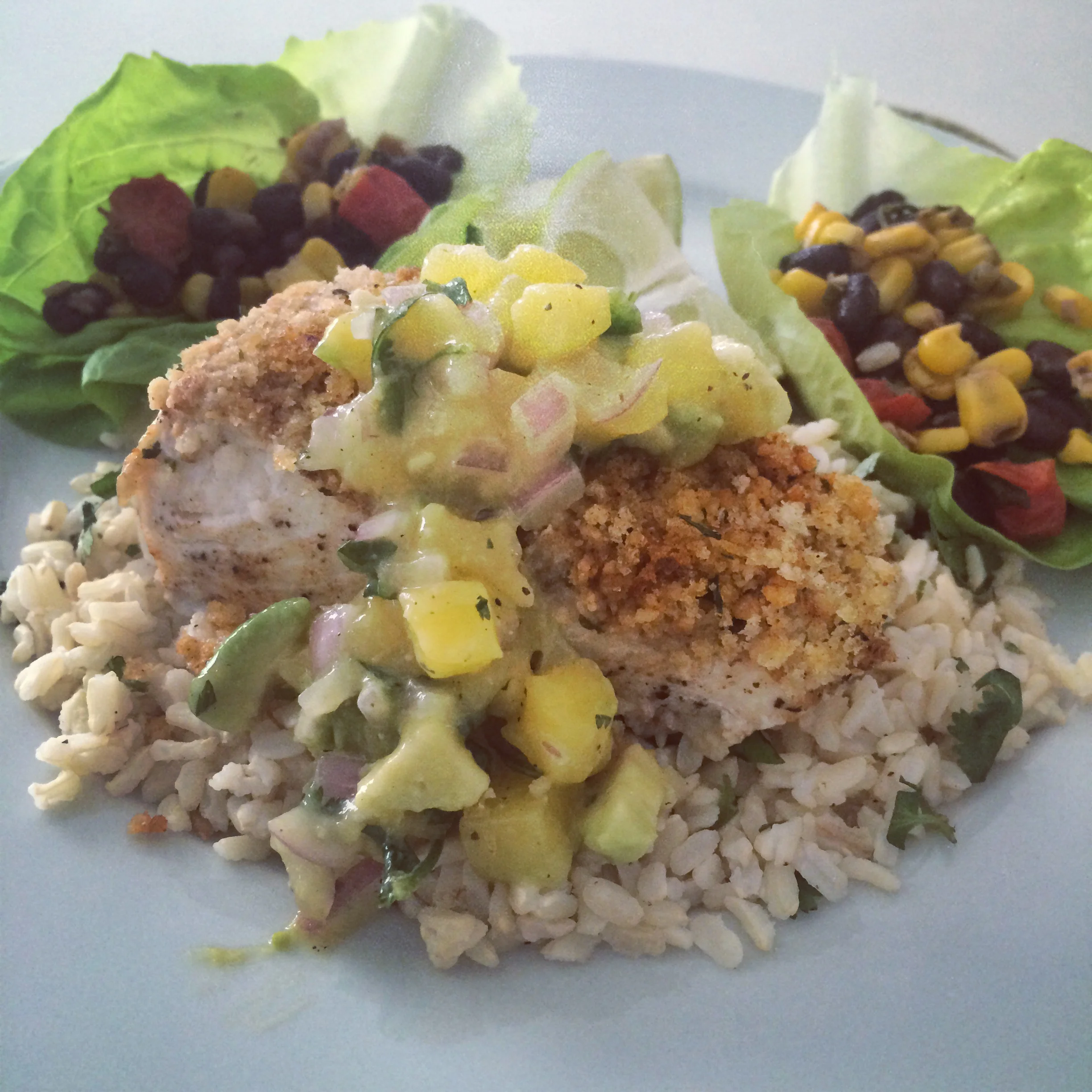 Panko Crusted Mahi with Mango-Avocado Salsa