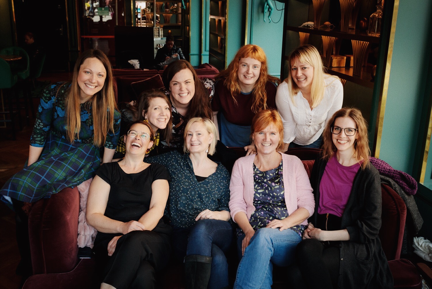 Meet up April 3rd, 2019 at Gretas, Haymarket in Stockholm. From left: Anne-Chris Hedlund, Jenny Findahl, Josephine Skapare, Marianne Sund, Catharina Edlund, Jenny Almersdotter, Anna Hedeklint, Bärbel Dressler, Gina Ericsson. Photo by: Eveline Johnsson.