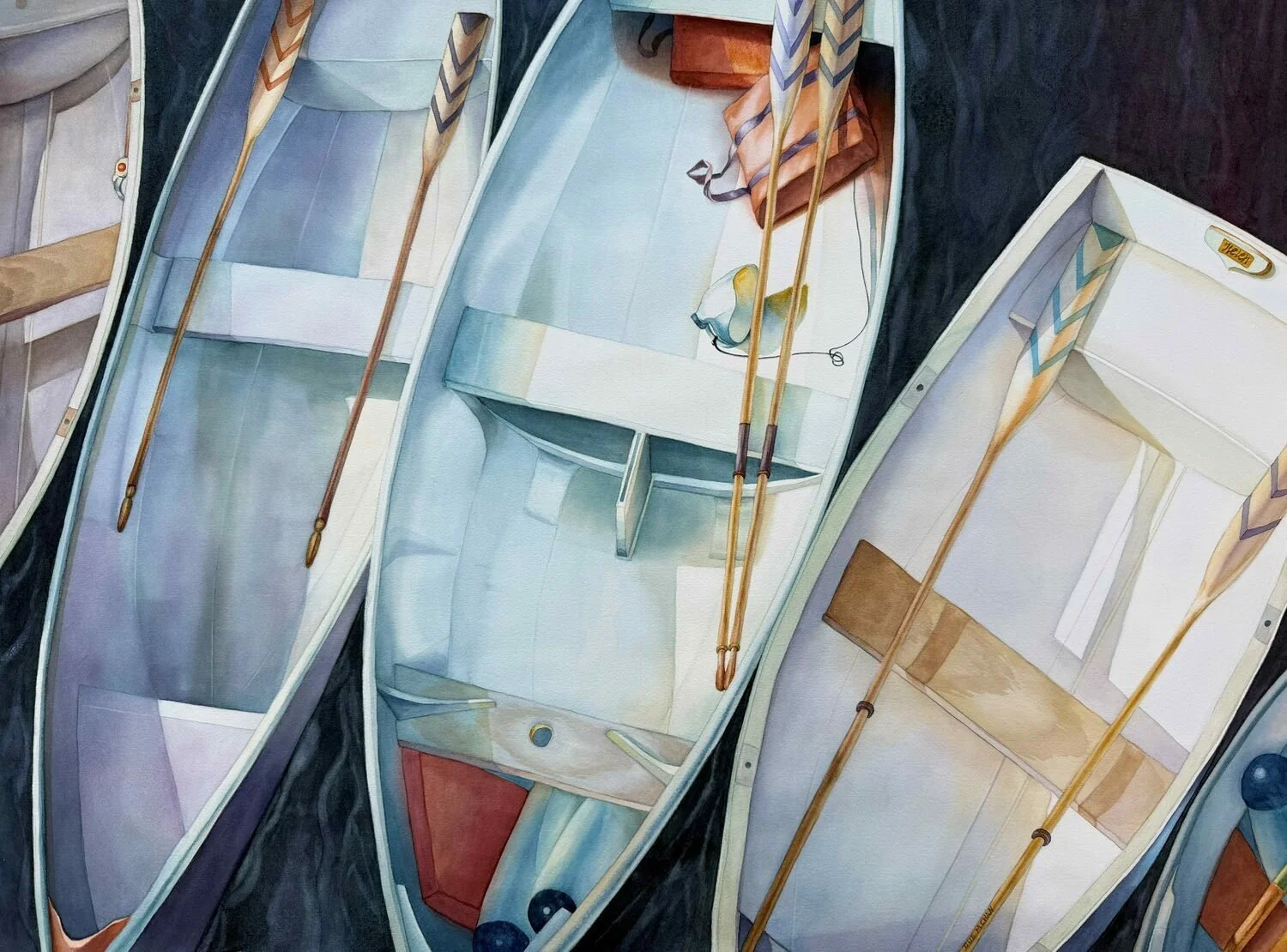   15. Due Men Chan    Mystic River Boats   Watercolor, 20 x 28  NFS 