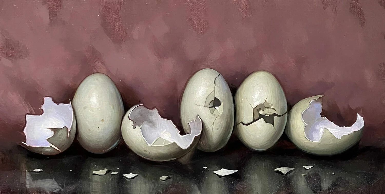   37. Clinton T Hobart    Blue Cracked Eggshells   Oil, 6 x 12  $2,400 