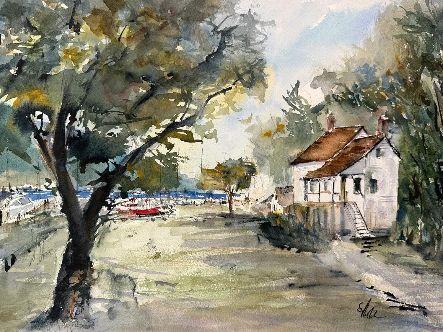   38. Susan Lais Hostetler    Alpine Boat Basin, Hudson River   Watercolor, 10 x 14  $700 