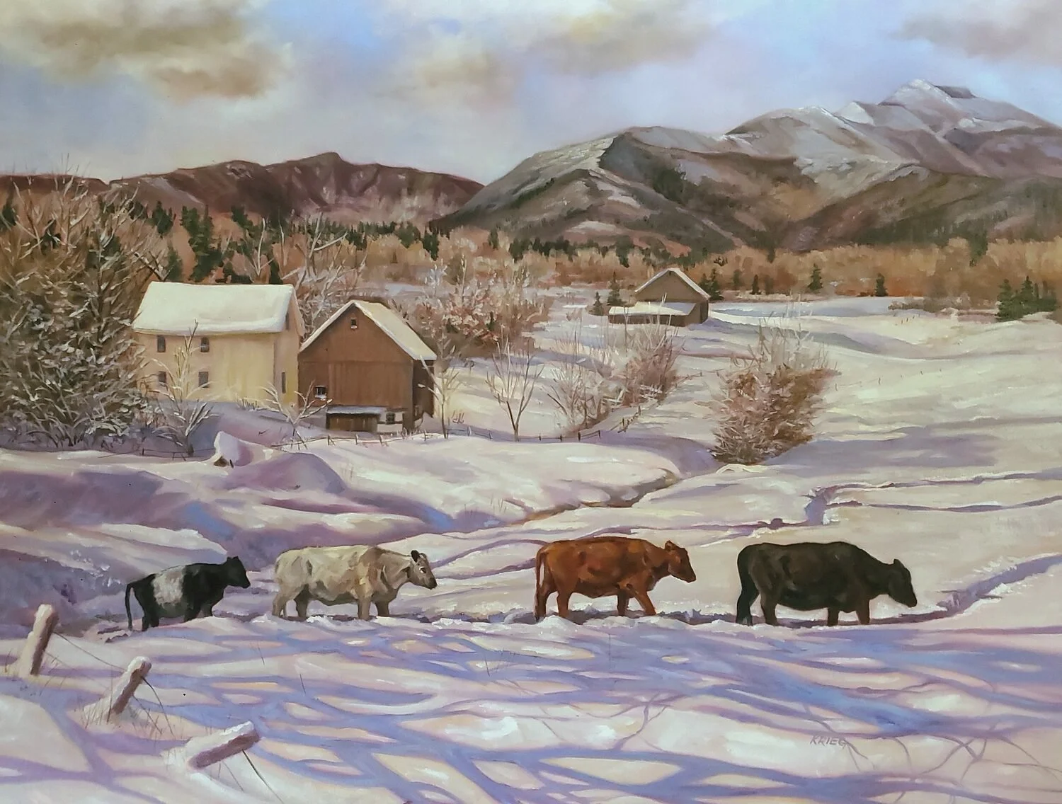   45. Katharine Krieg    Winter Cows   Oil, 24 x 30  $4,800 
