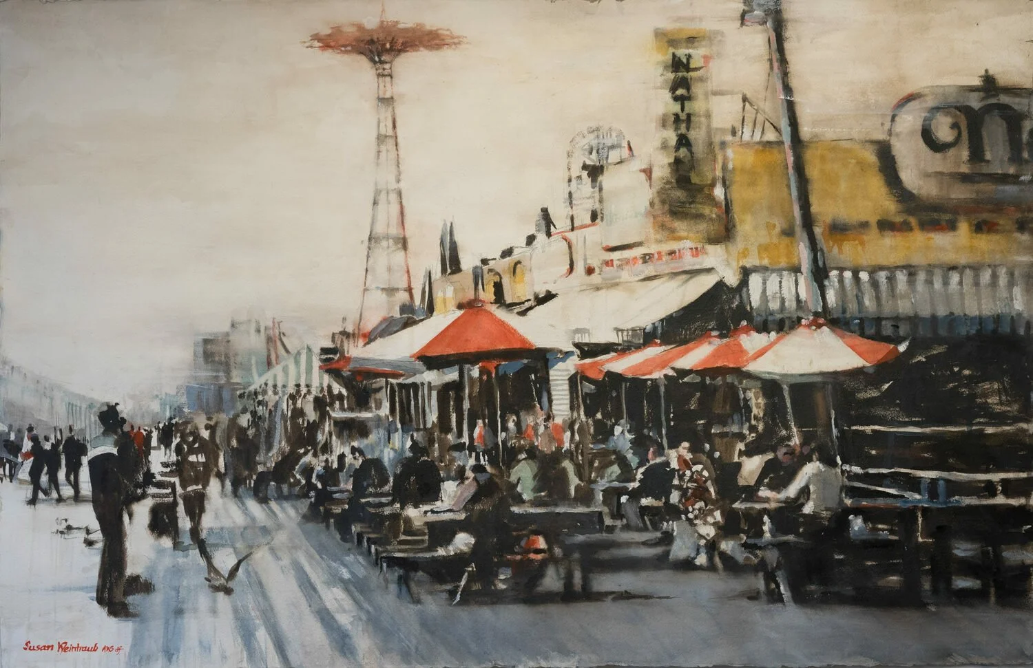   98. Susan Weintraub    Coney Island Boardwalk   Watercolor, 26 x 40  $4,500 