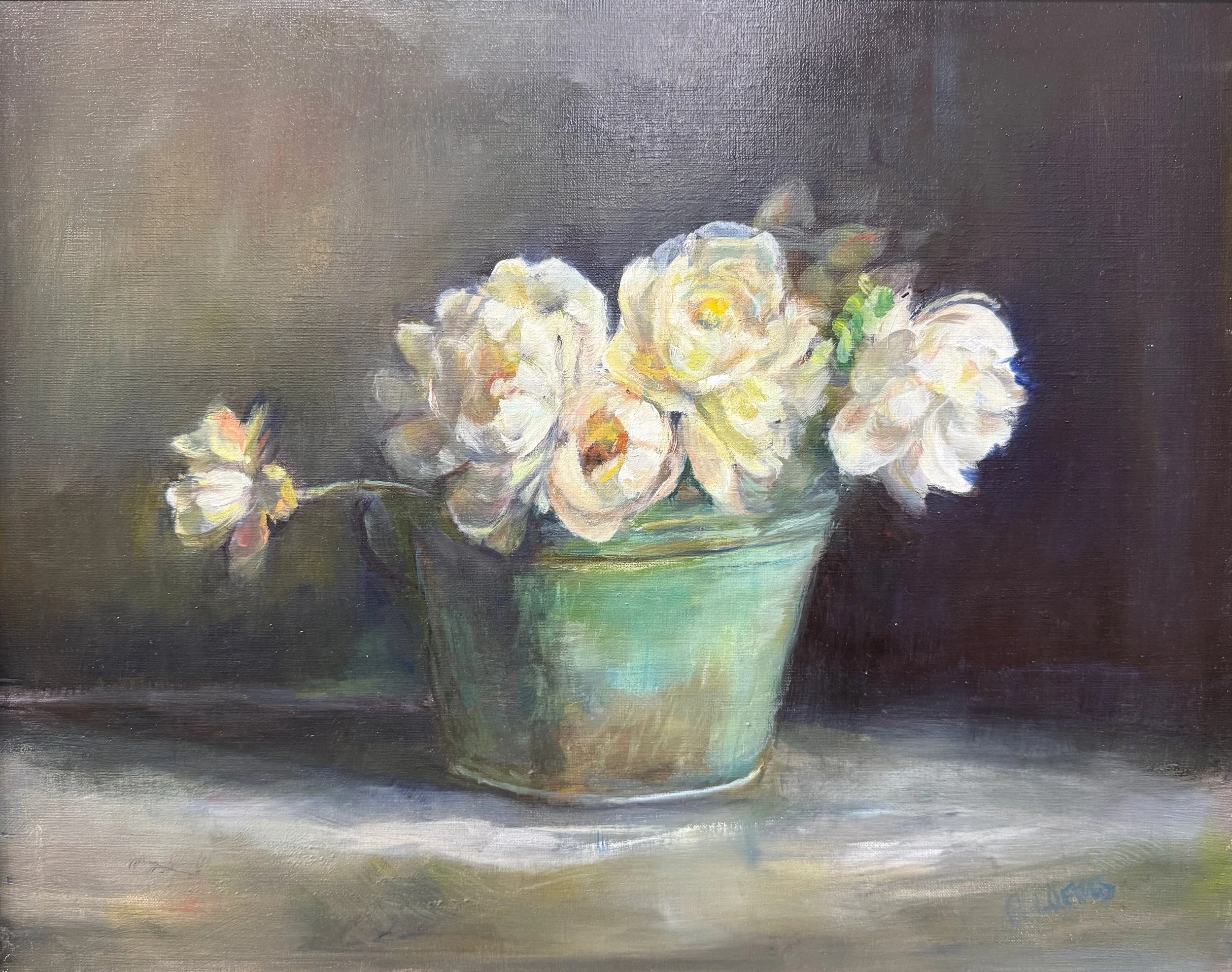   64. Pat Loftus    Peonies in Vintage Can   Oil, 10x20 