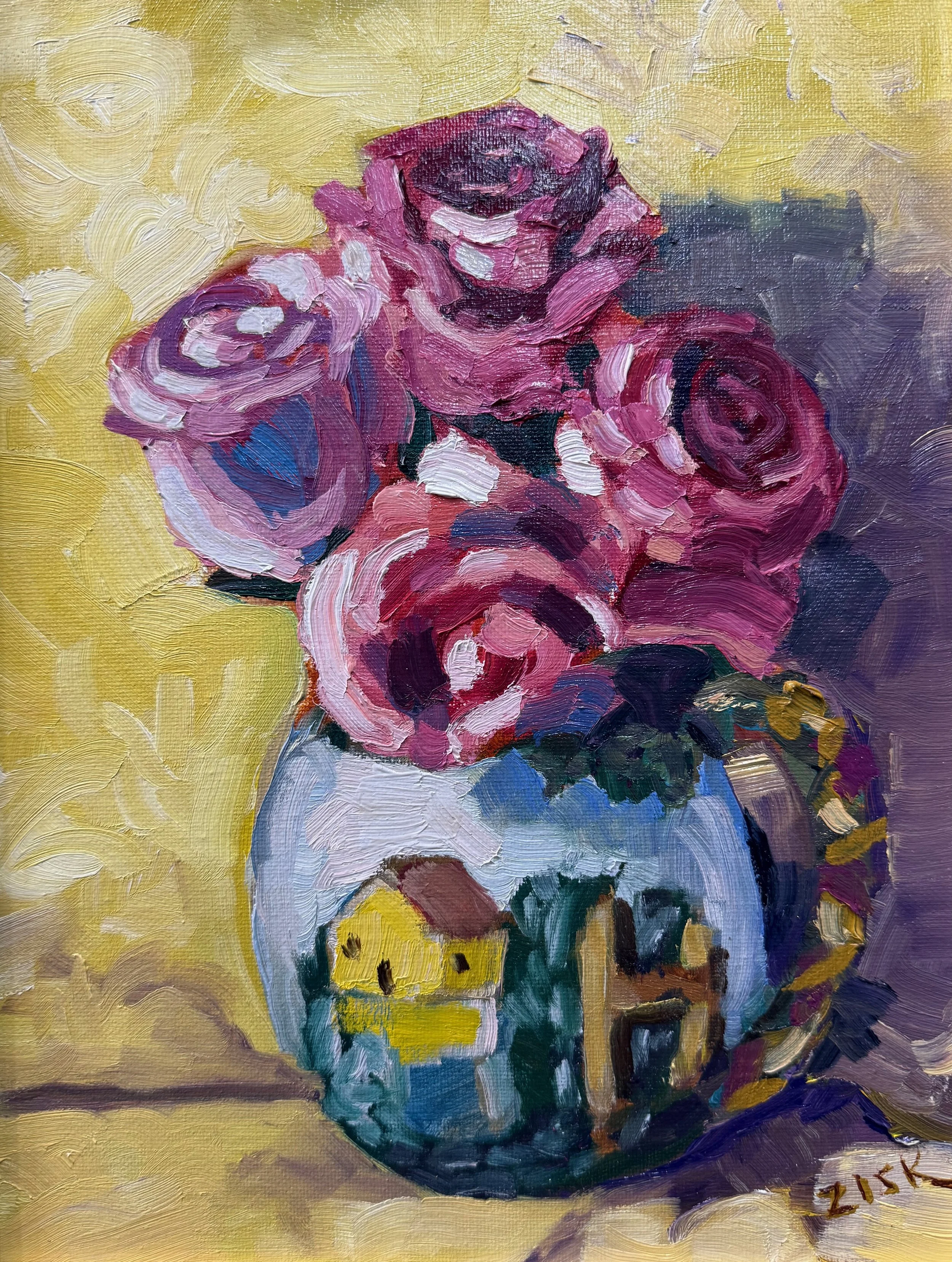   72. Mary Zisk    Pink Roses   Oil, 9x12 
