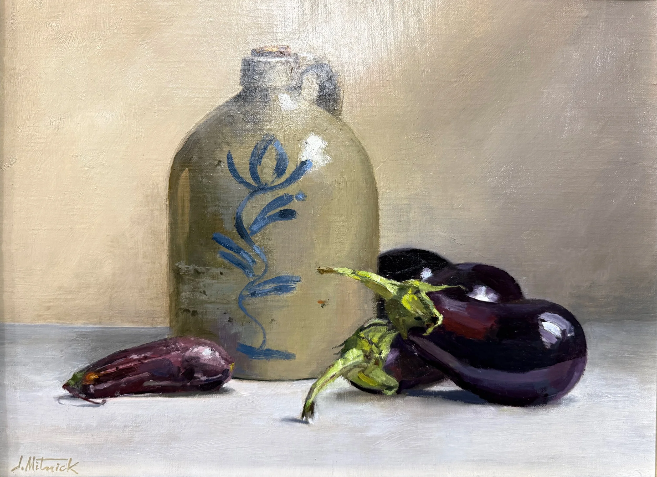   24. Joel Mitnick    Jug &amp; Eggplants   Oil, 12x16 