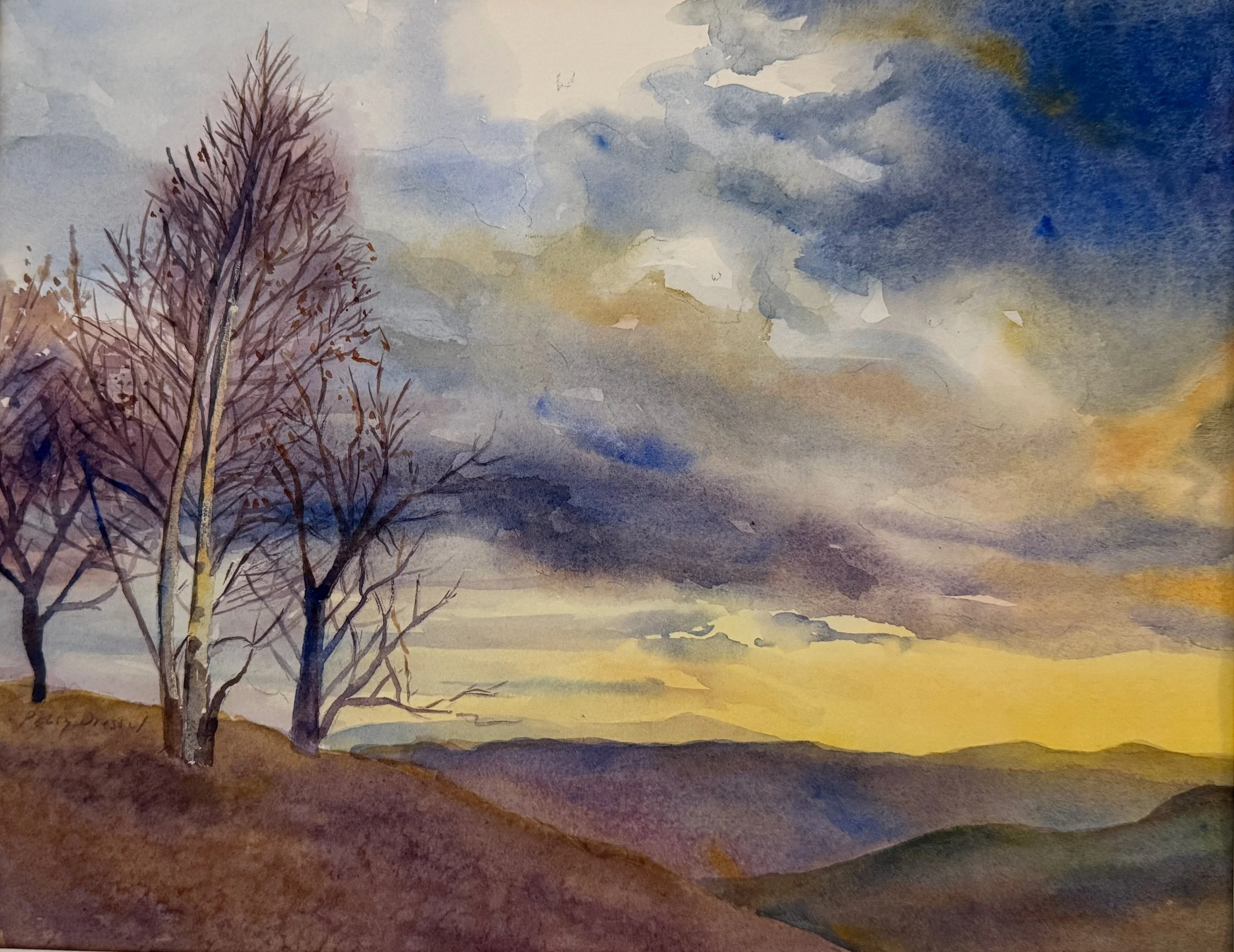   1. Peggy Dressel    Stormy Winter Sky   Watercolor, 11x14 