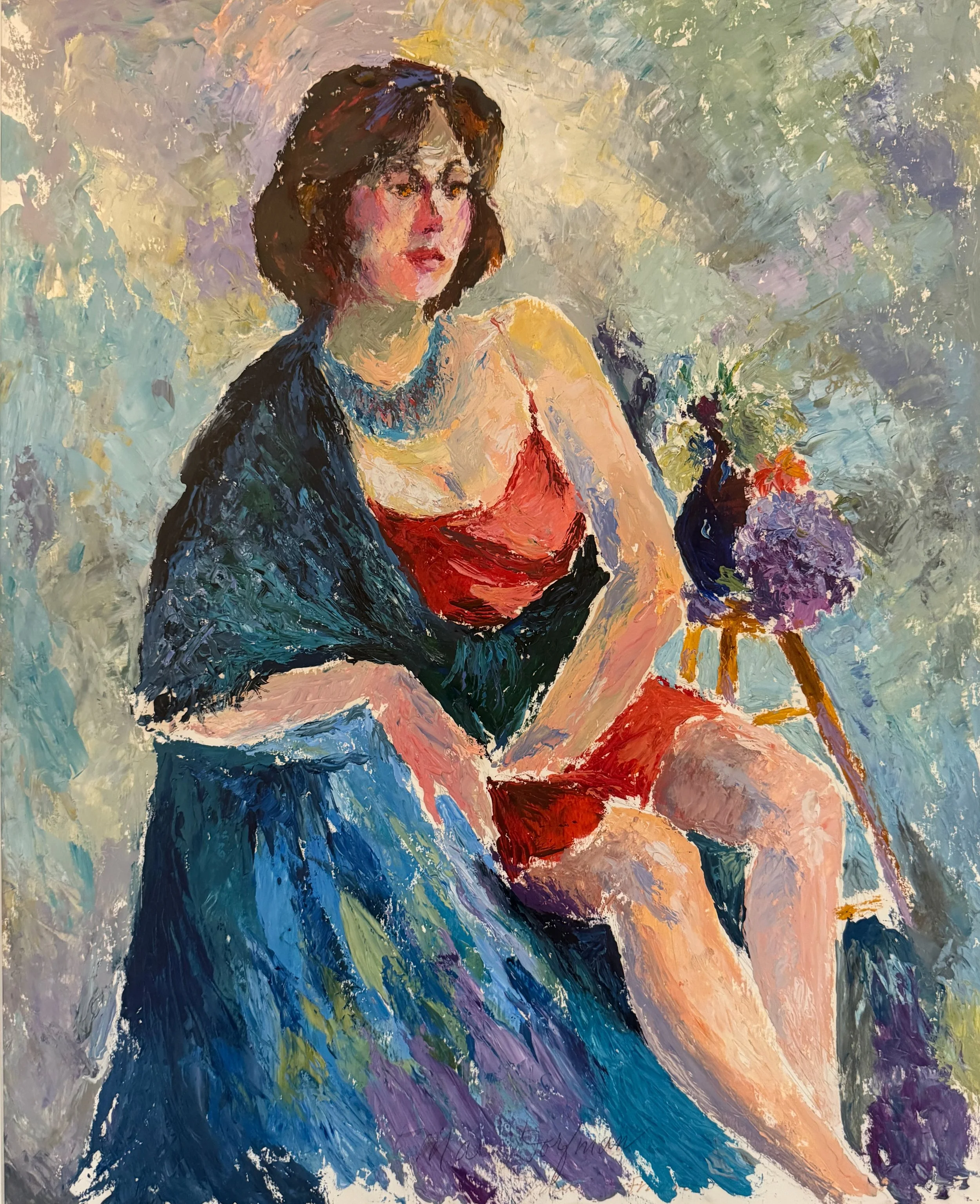   55. Marilyn Dorfman    Seated in Red   Acrylic, 25x30 