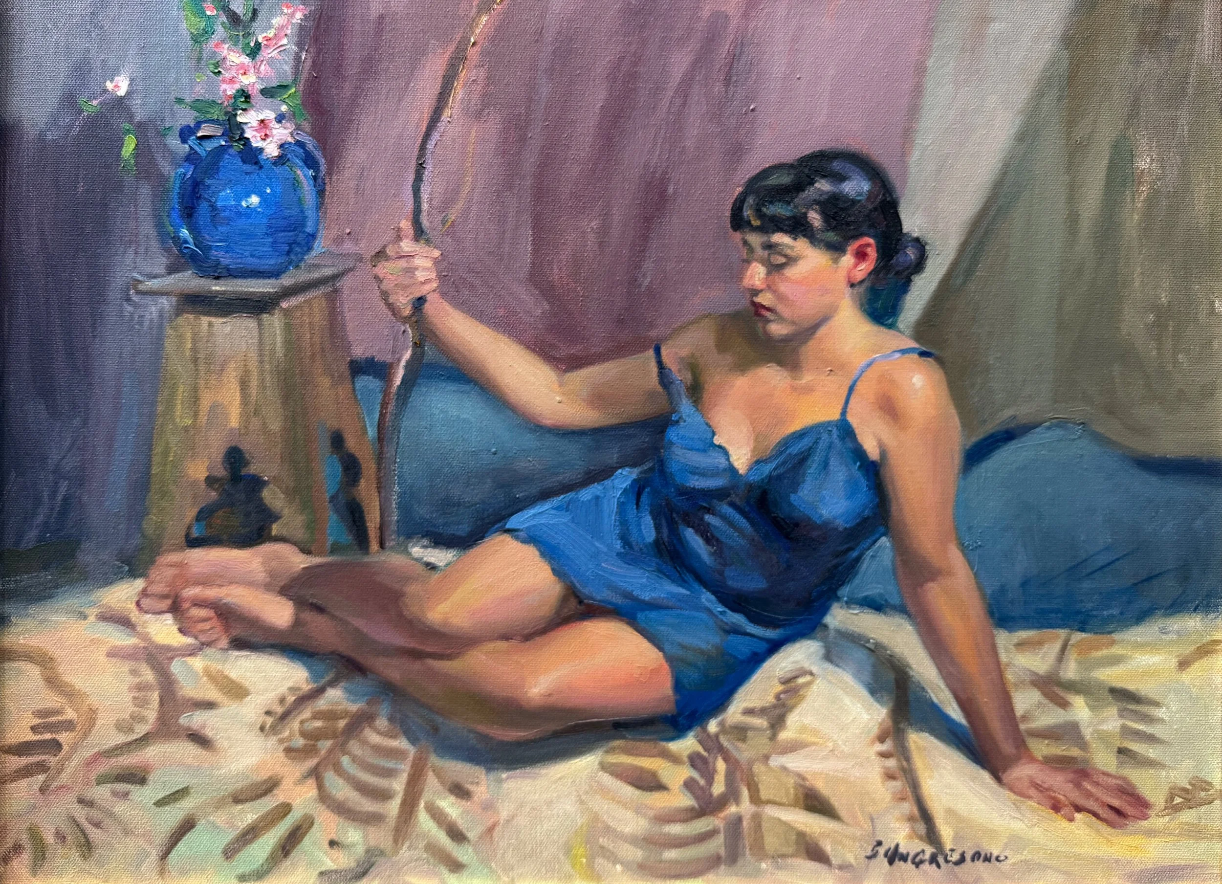   73. Bill Angresano    Reclining Figure with Vase   Oil, 18x24 