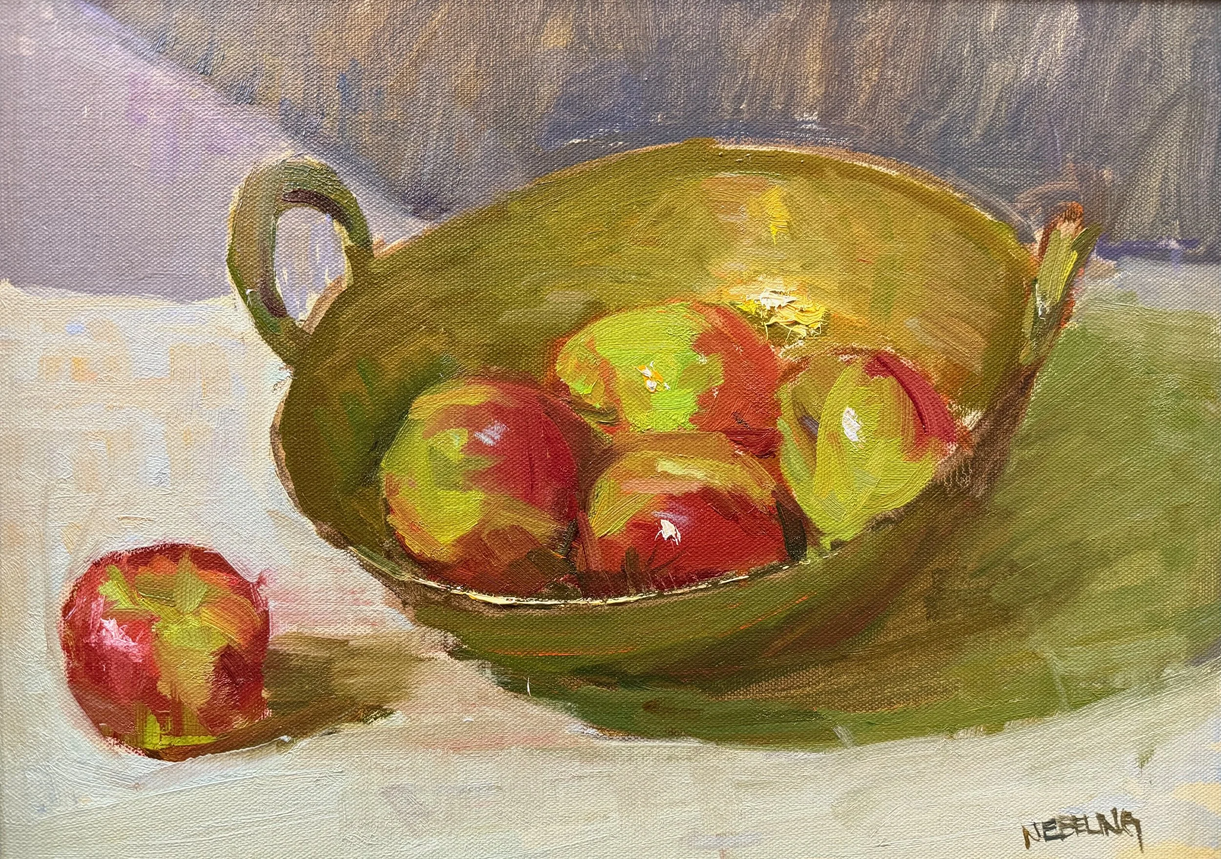   60. Patricia Nebbeling    Apples in Brass Bowl   Oil 