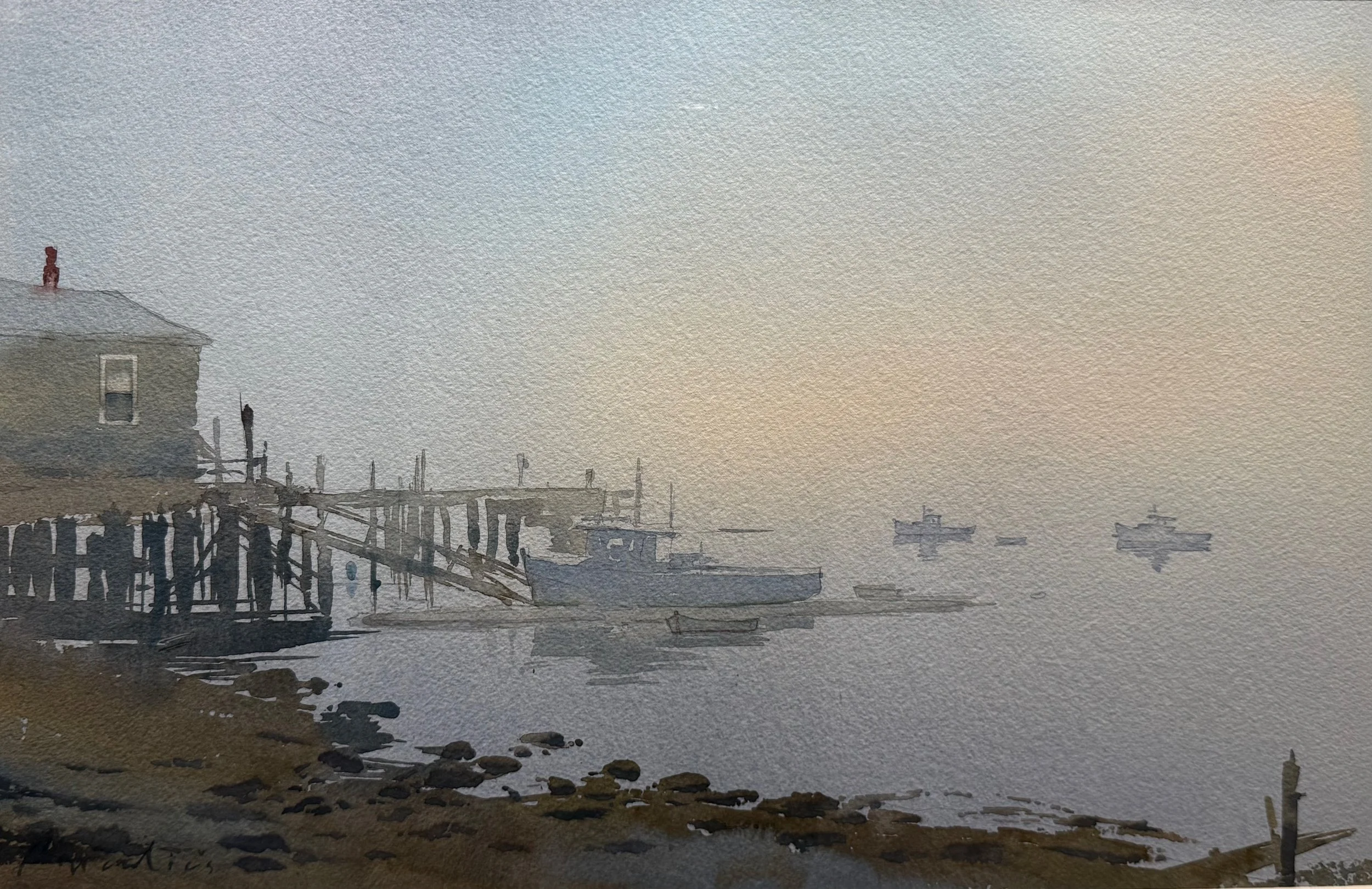   37. Joel Popadics    Boats &amp; Pier   Watercolor, 14x22 