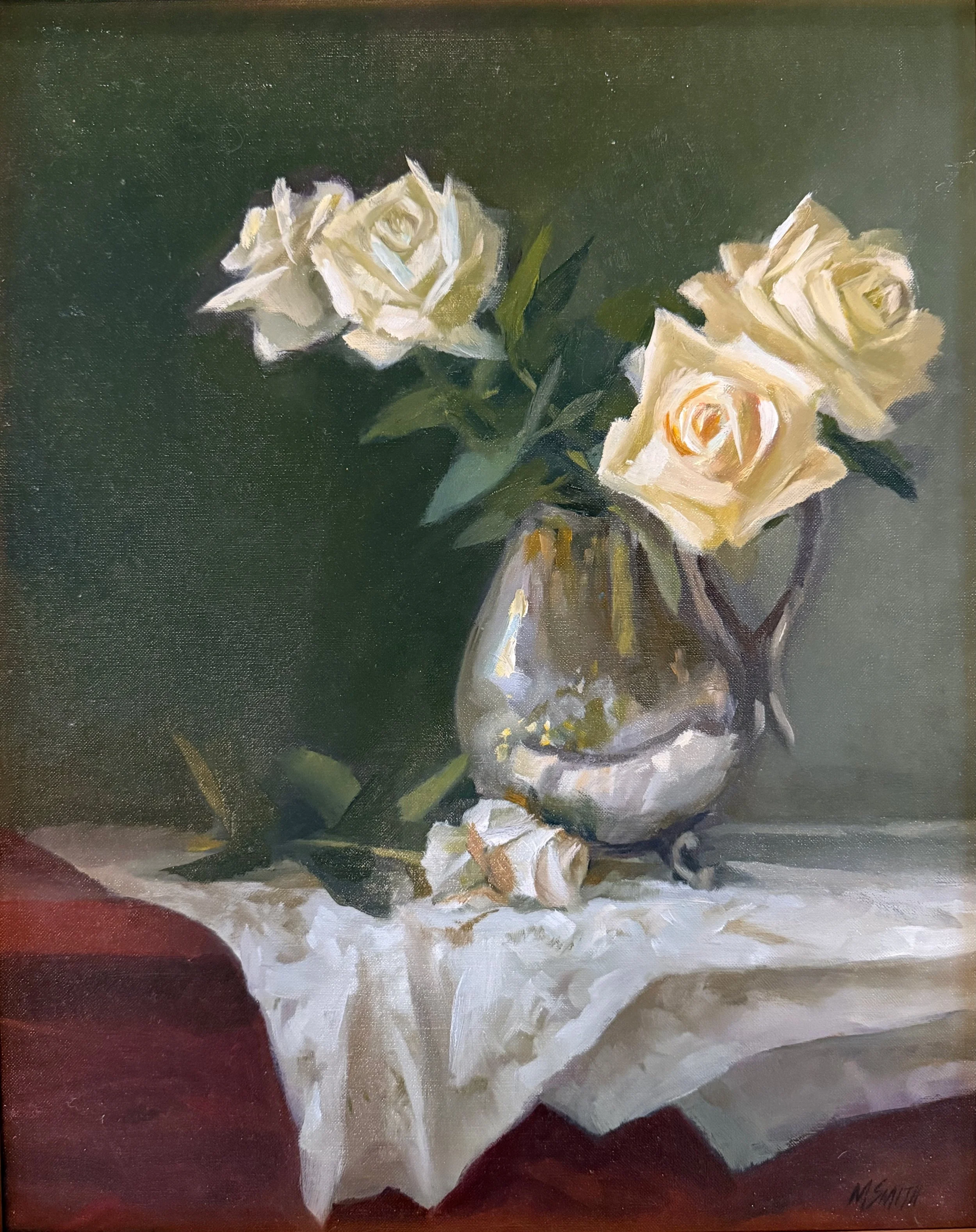   26. Murray Smith    White Roses &amp; Sliver   Oil, 16x20 