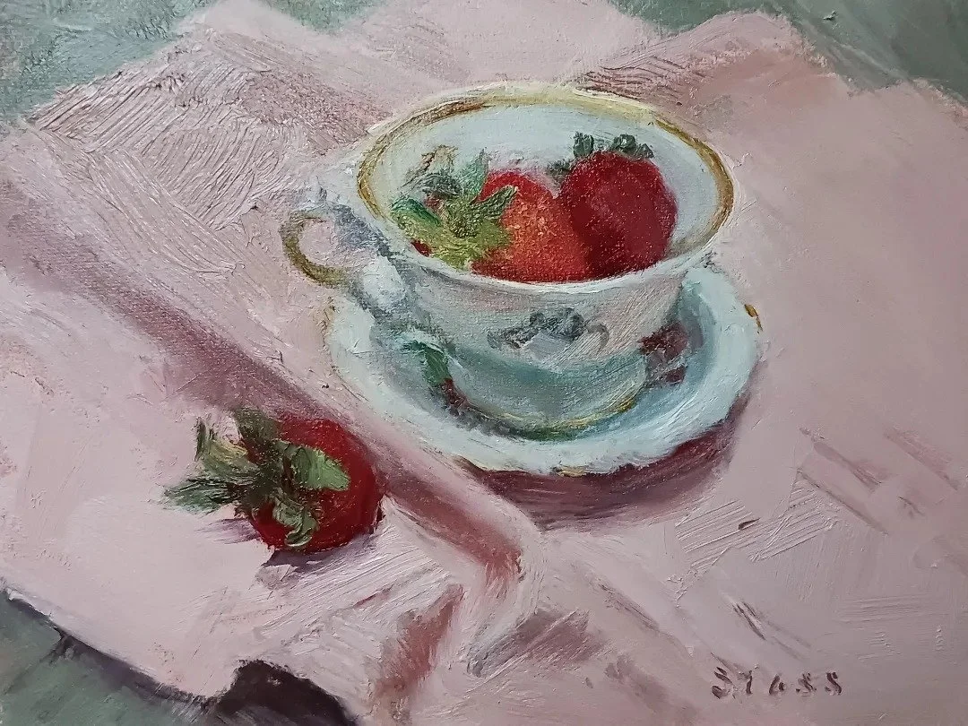  Denise Stass “Berries with Cup” 8” x 10” Oil on Board 