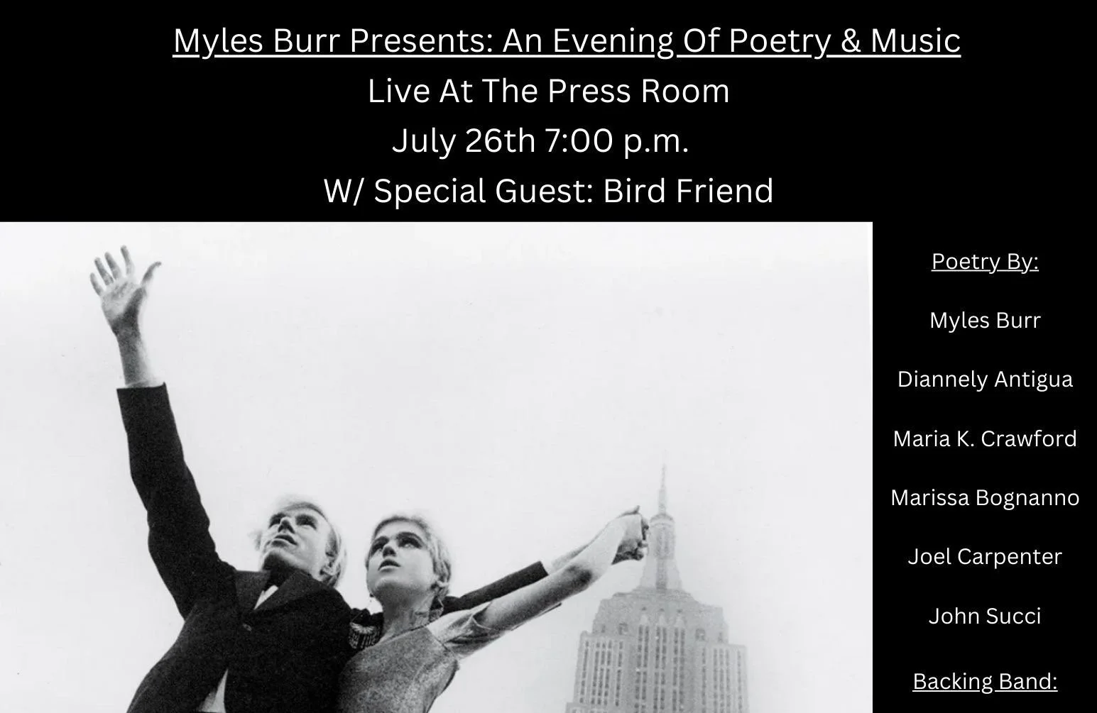 Myles Burr Presents: An Evening of Poetry and Music