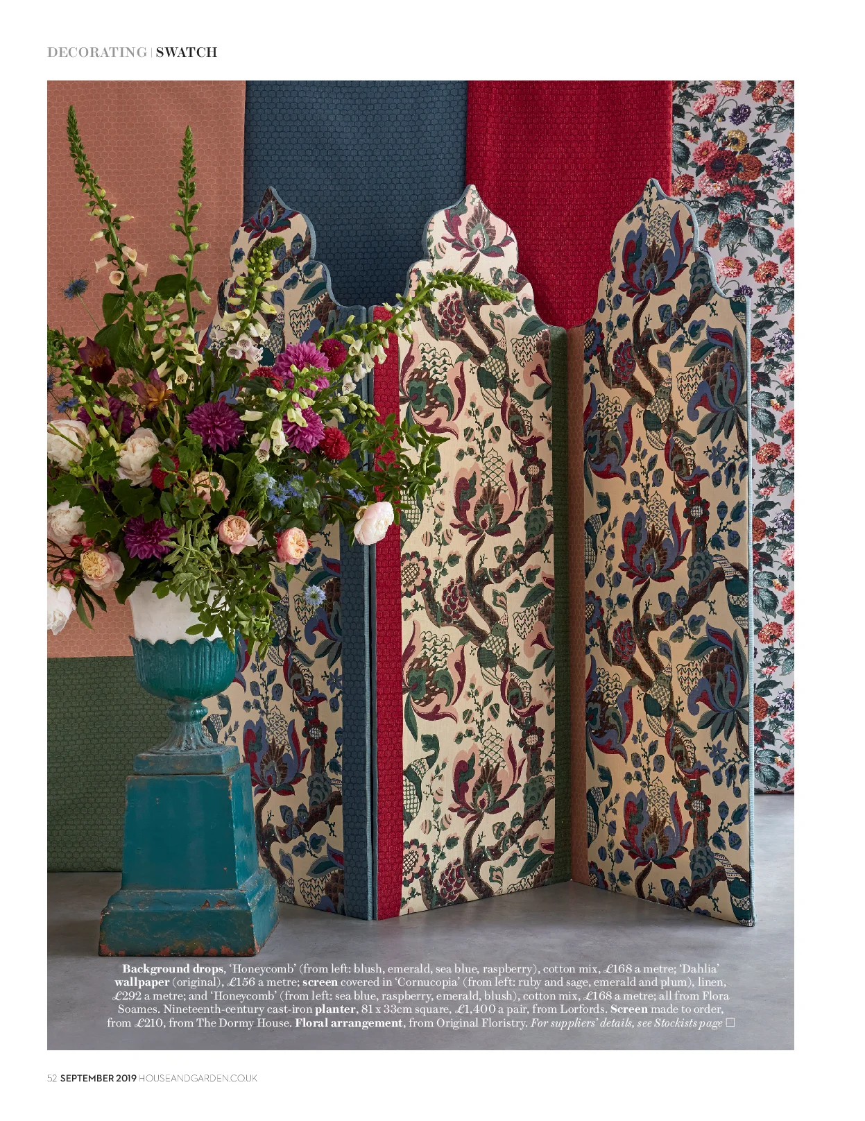 House & Garden Magazine Photo shoot for House & Garden magazine September issue 2019. Fabric and wallpaper : Flora Soames Flowers : me