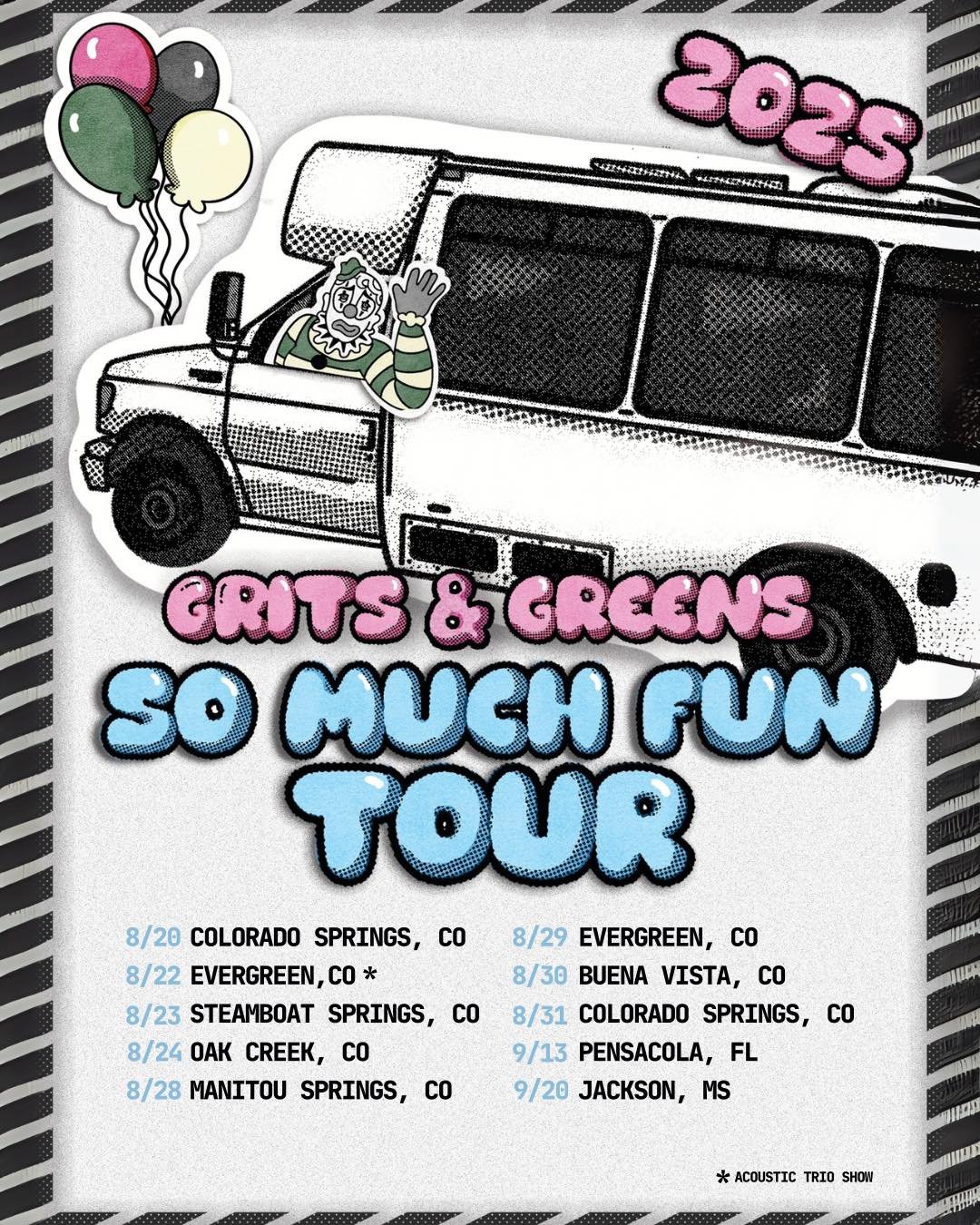 🥬🎈 TOUR ANNOUNCEMENT 🎈🥬 We&rsquo;re so stoked to be releasing our next single &ldquo;So Much Fun&rdquo; this August and to be hitting the road! Catch us at these shows:

8/20 Colorado Springs, CO @hillside_gardens_cos 
8/22 Evergreen, CO @cactusj