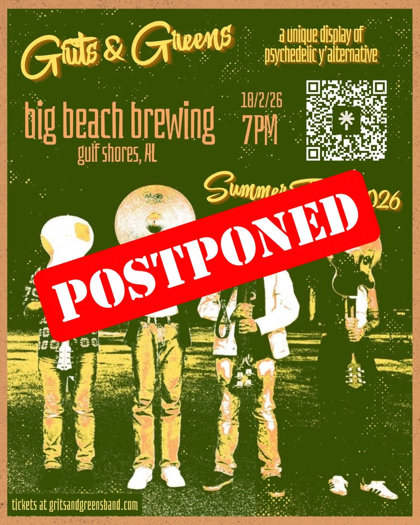 GULF SHORES! We hate to be postponing tonight&rsquo;s show but this weather is just too much of a gamble for us&hellip;. We&rsquo;ve talked with @bigbeachbrewing and weighed all of our options and ultimately agreed that the best move for all parties 