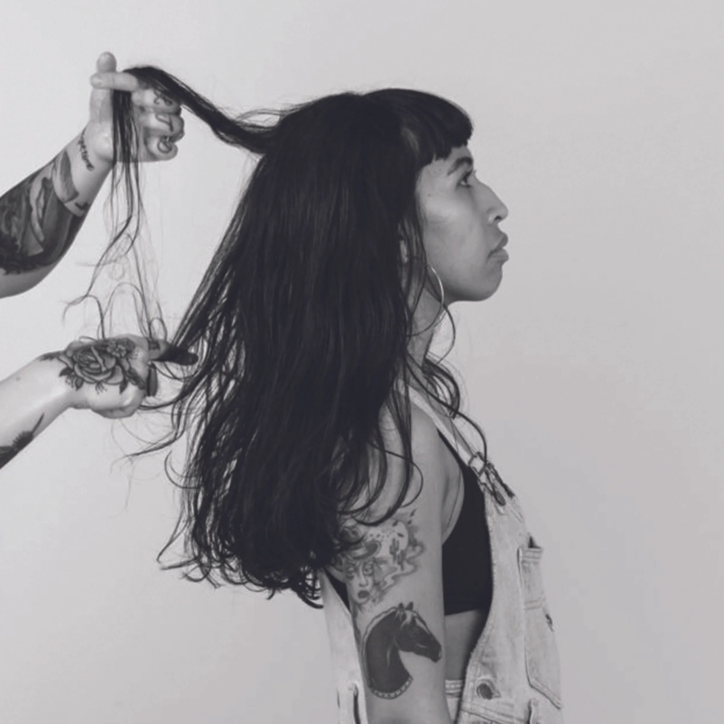 STYLE WASH, BLOW DRY, AND/OR STYLE WITH HOT TOOLS. CAN ALSO REFER TO CLIPPER DESIGNS OR LINEWORK SHAVED INTO THE HAIR.