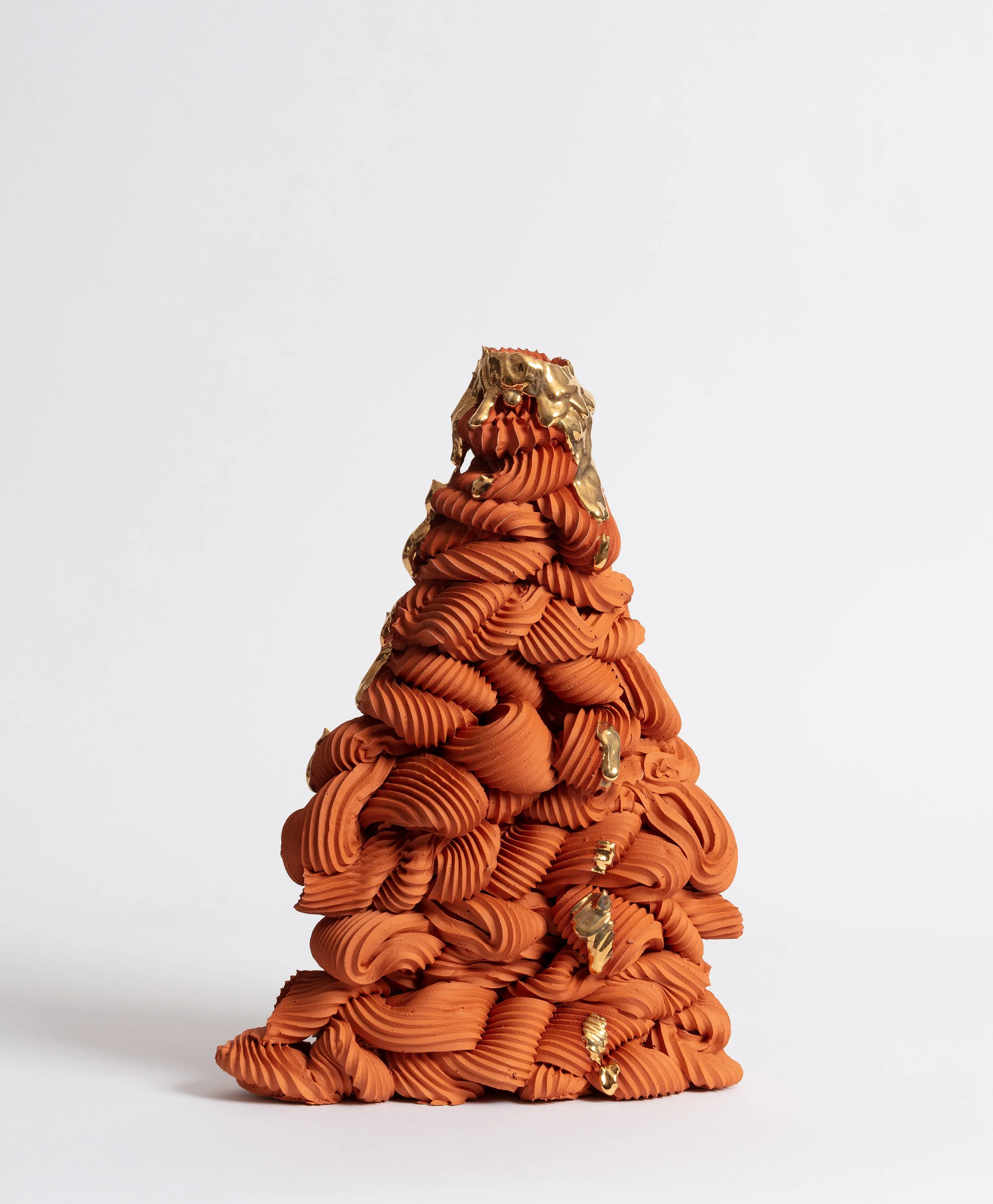 Ebony Russell_Terra.Cotta Temple Candlestick with Gold Desire Drip II_ Terracotta, glaze and gold lustre_30 x 20 x 10cm_2023_NFS.jpg