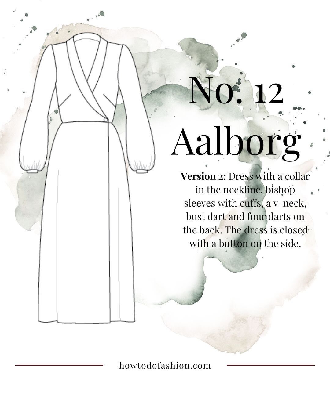 No.12 Aalborg is a evergreen summer classic for your wardrobe. If you start making one now, you can have it ready for the hot summer days! It's a wrap dress with  a collar in the neckline, bishop sleeves with cuffs, a v-neck, bust dart and four darts