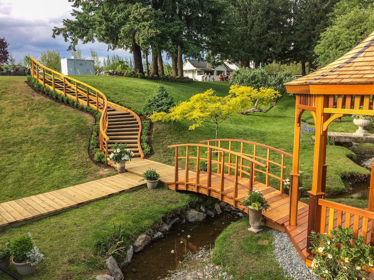 Custom built curved stairs and bridge