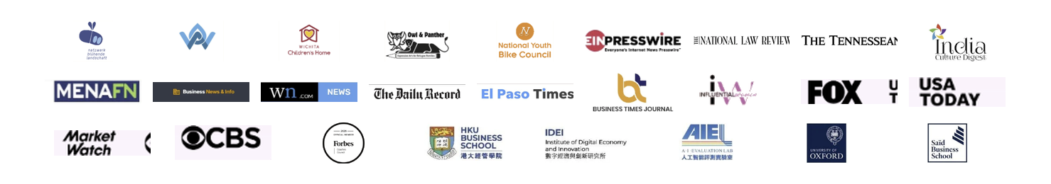 Collage of media, education, and community organization logos.